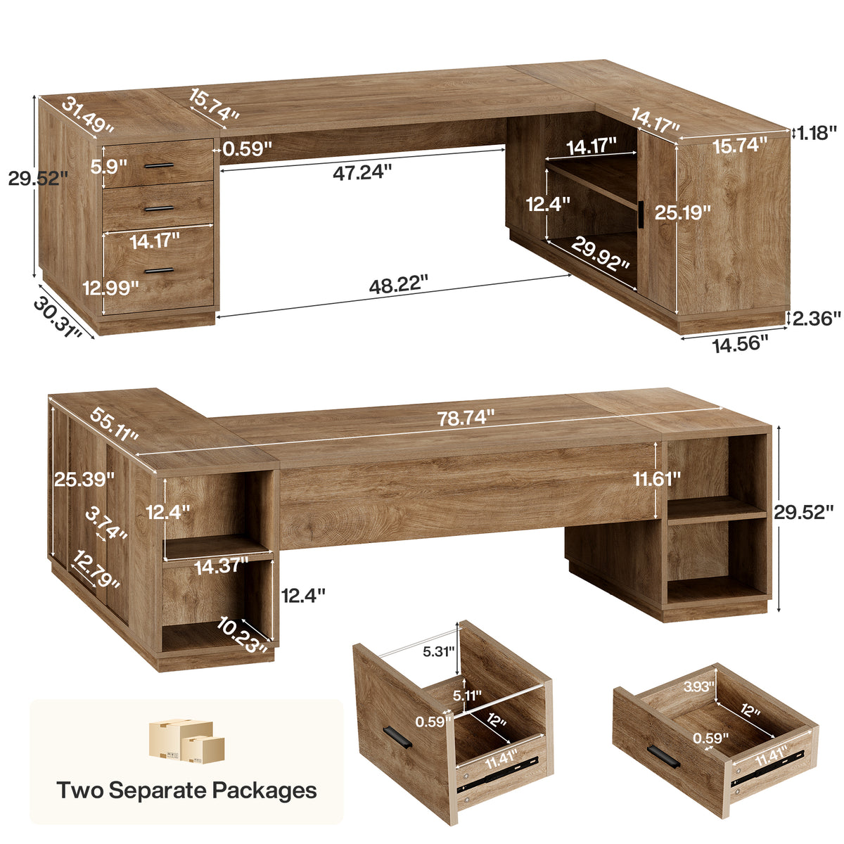 79" L-Shaped Executive Desk, Drawers & Storage Cabinets, Extra Large Corner Desk