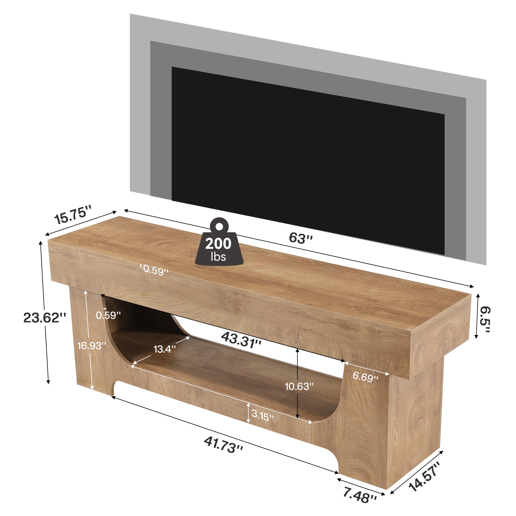 63" Farmhouse TV Stand, Entertainment Center with Storage for TVs Up to 75"