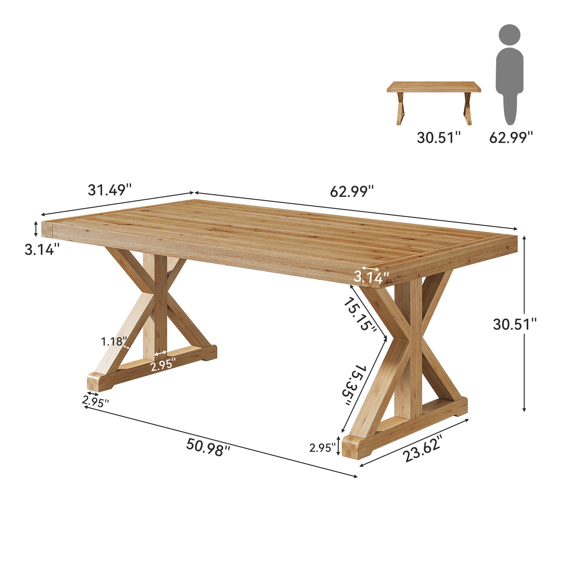 63" Rustic Computer Desk, Solid Wood Executive Desk for Office