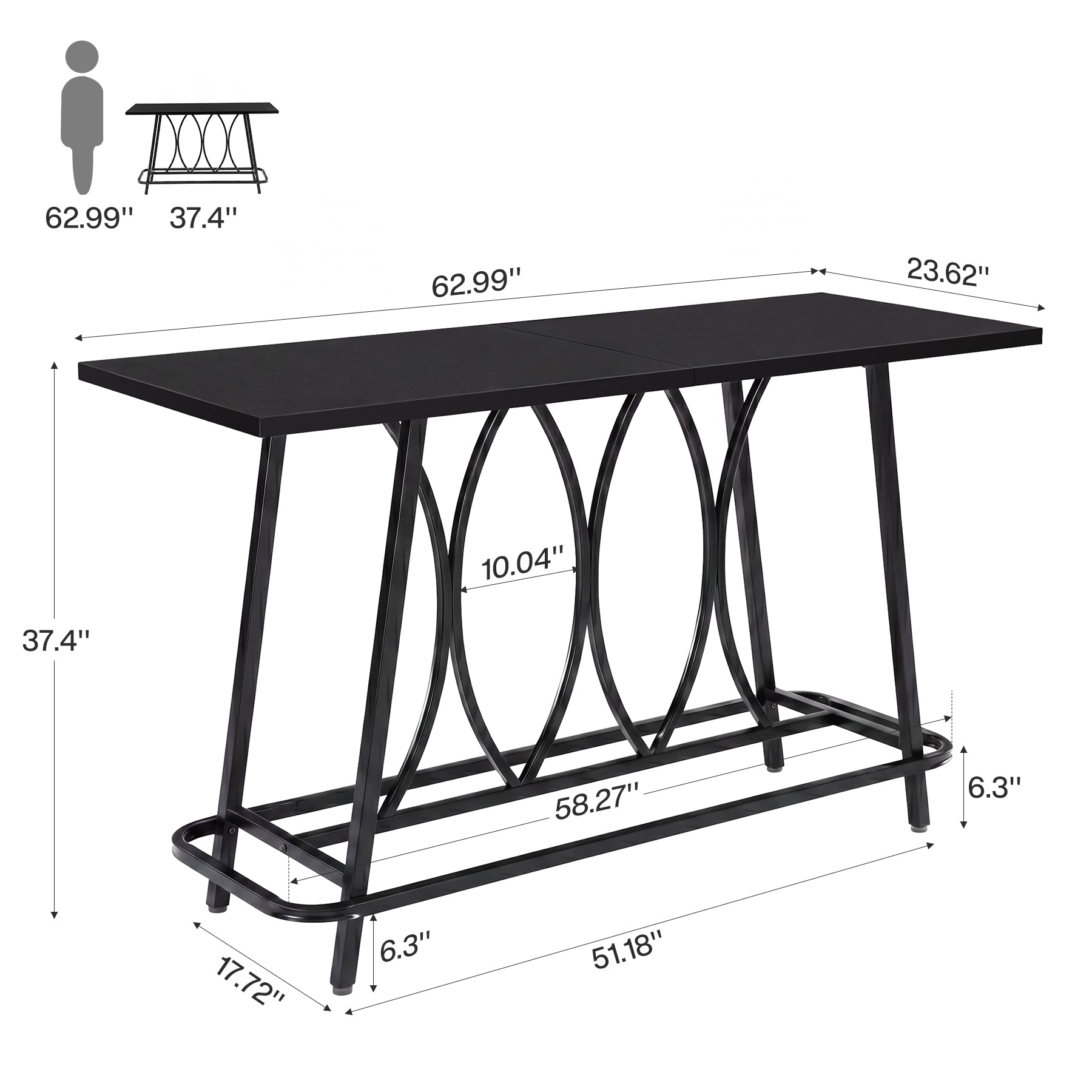 63-Inch Modern Farmhouse Console Table with Sturdy Metal Base, Narrow Entryway Table for Hallway