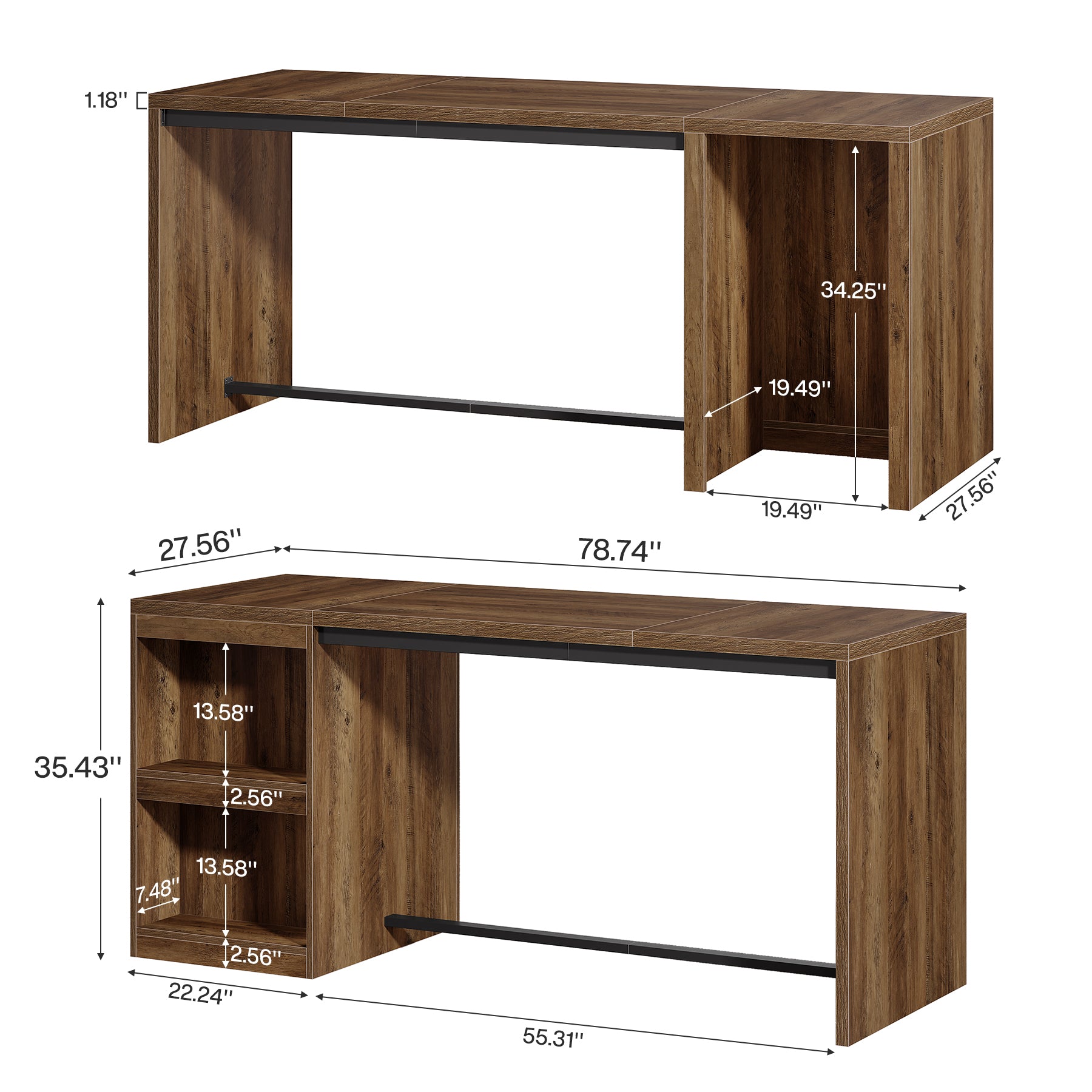 78.74" Bar Table, Large Counter Height Dining Table with Mini Fridge Space & 2 Shelves