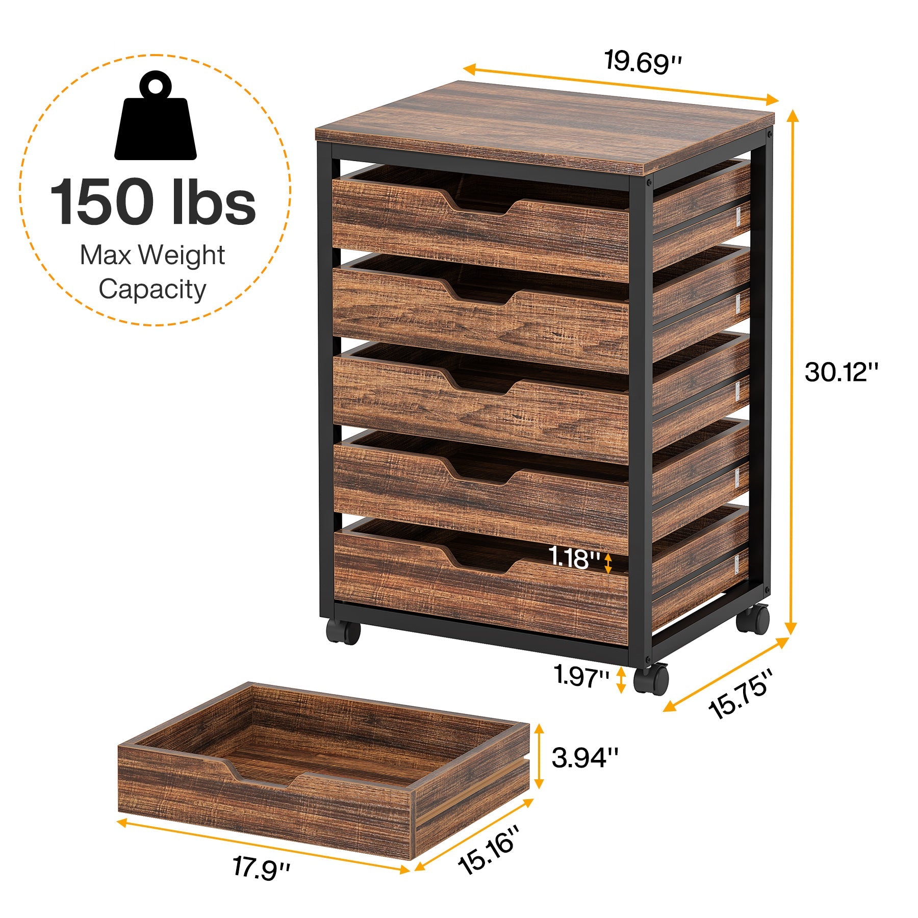 Rolling File Cabinet with Wheels, 5/7 Drawer Storage Cabinet