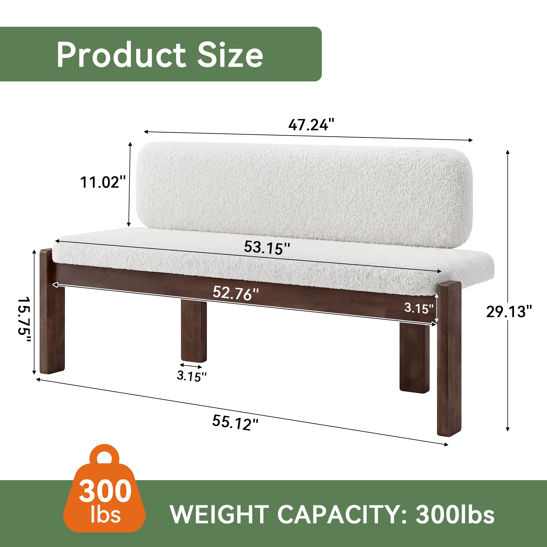 55.12" Upholstered Solid Wood Bench, End of Bed Bench with Backrest