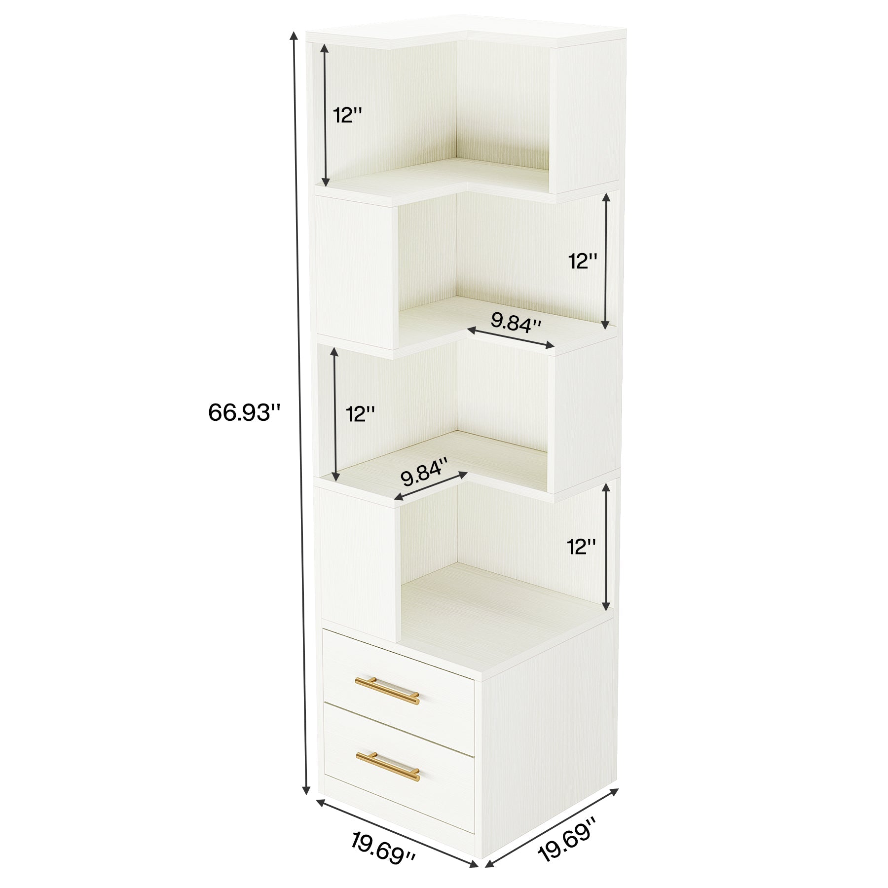 66.9" L-Shaped Bookshelf, Corner Bookcase With 5-Tier Shelf And 2 Drawers