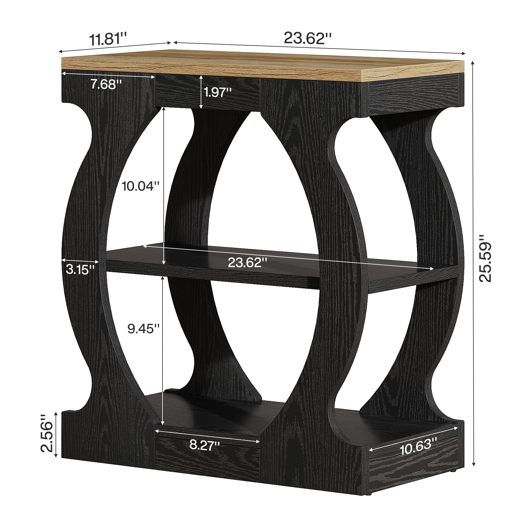 Narrow End Table with 3-Tier Storage Shelves, Bedroom Nightstand for Small Spaces