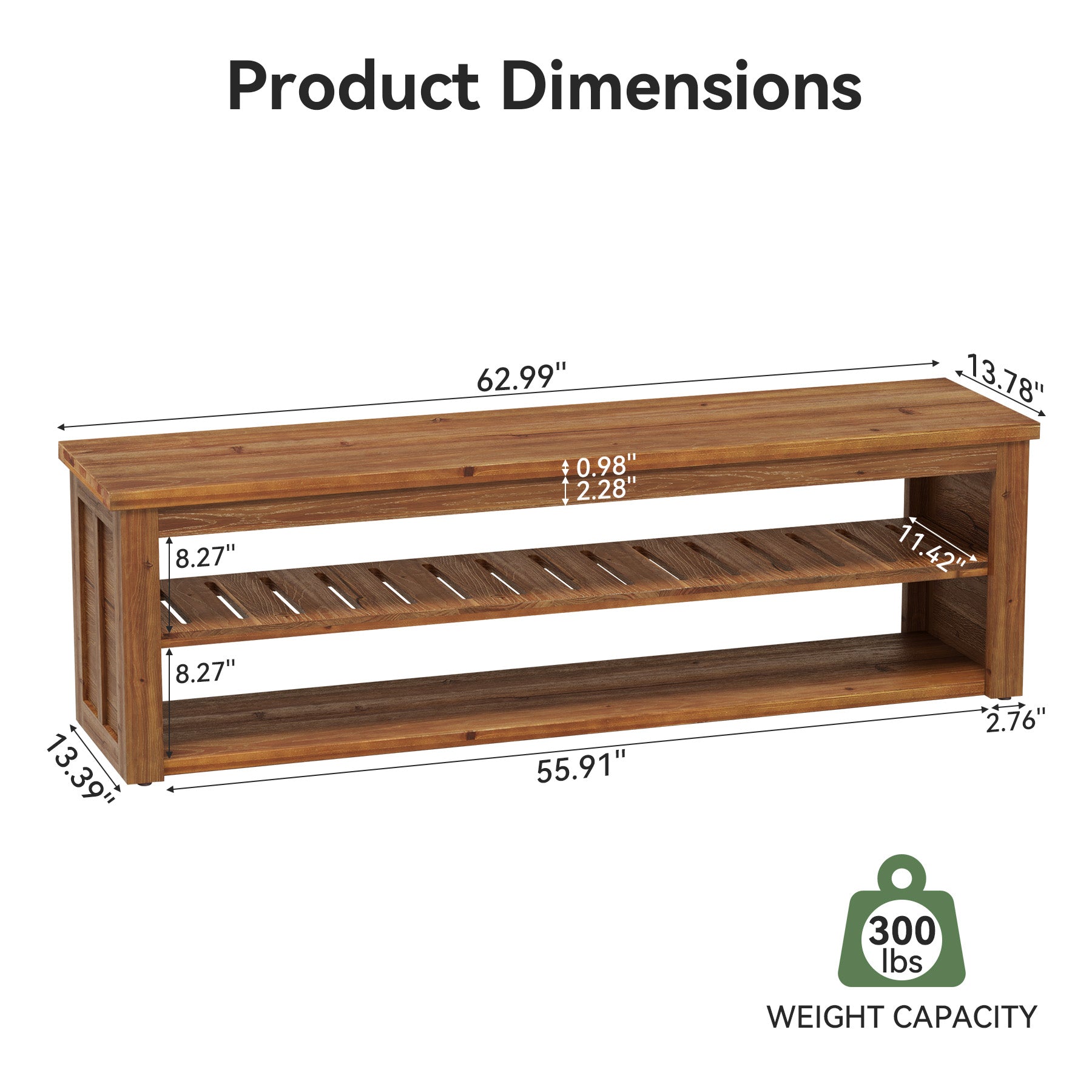 Solid Wood Entryway Bench, 63" Farmhouse Shoe Bench End of Bed Bench with Storage