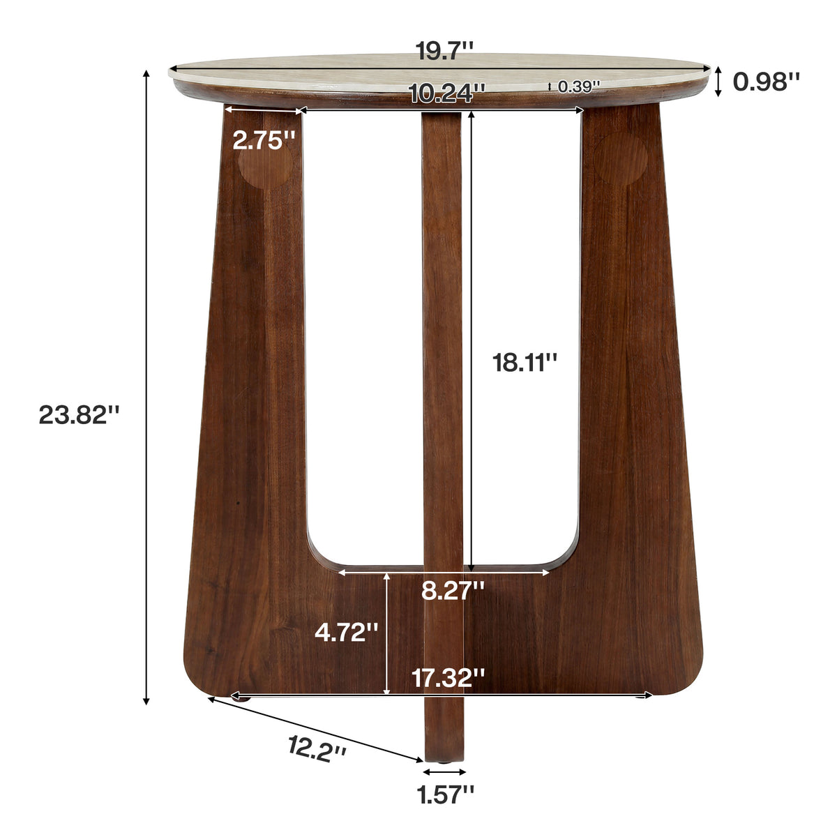 Round Sintered Stone Nightstand with Solid Wood Base, Mid-Century Modern Bedside Table