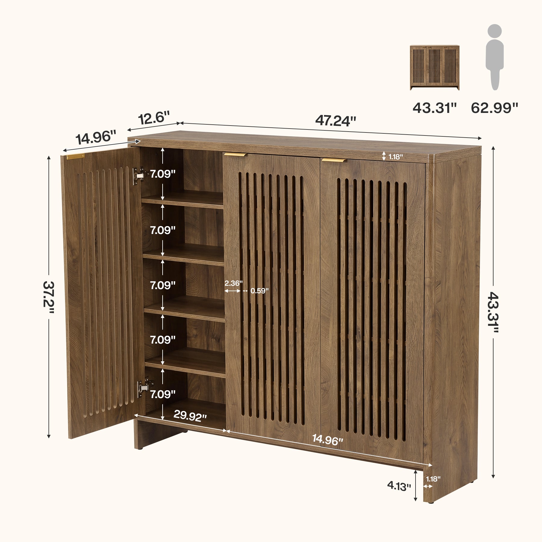 47" Buffet Cabinet with Storage, Sideboard Cabinet with Adjustable Shelves & Doors for Dining Room