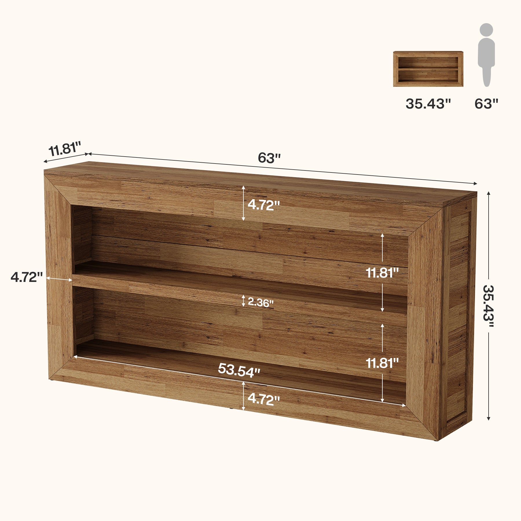 63-Inch Wooden Console Table, Narrow Entryway Table with 2-Tier Open Storage for Hallway