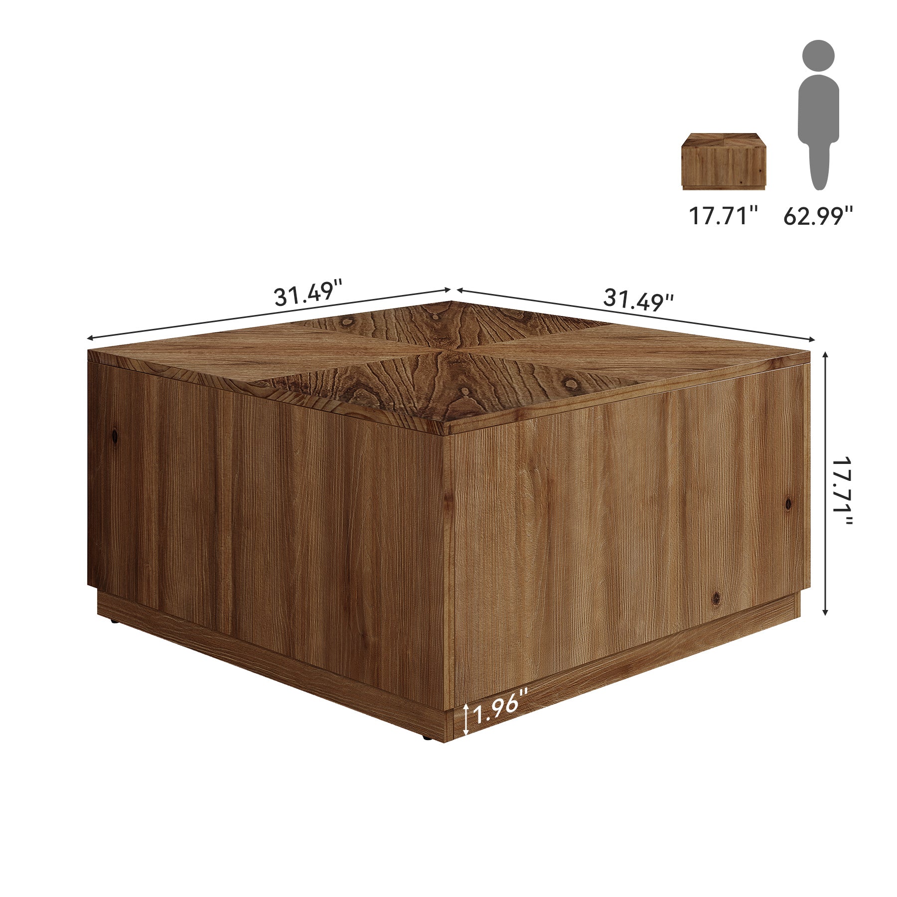 31.5" Solid Wood Coffee Table, Square Center Cocktail Table with Parquet Top