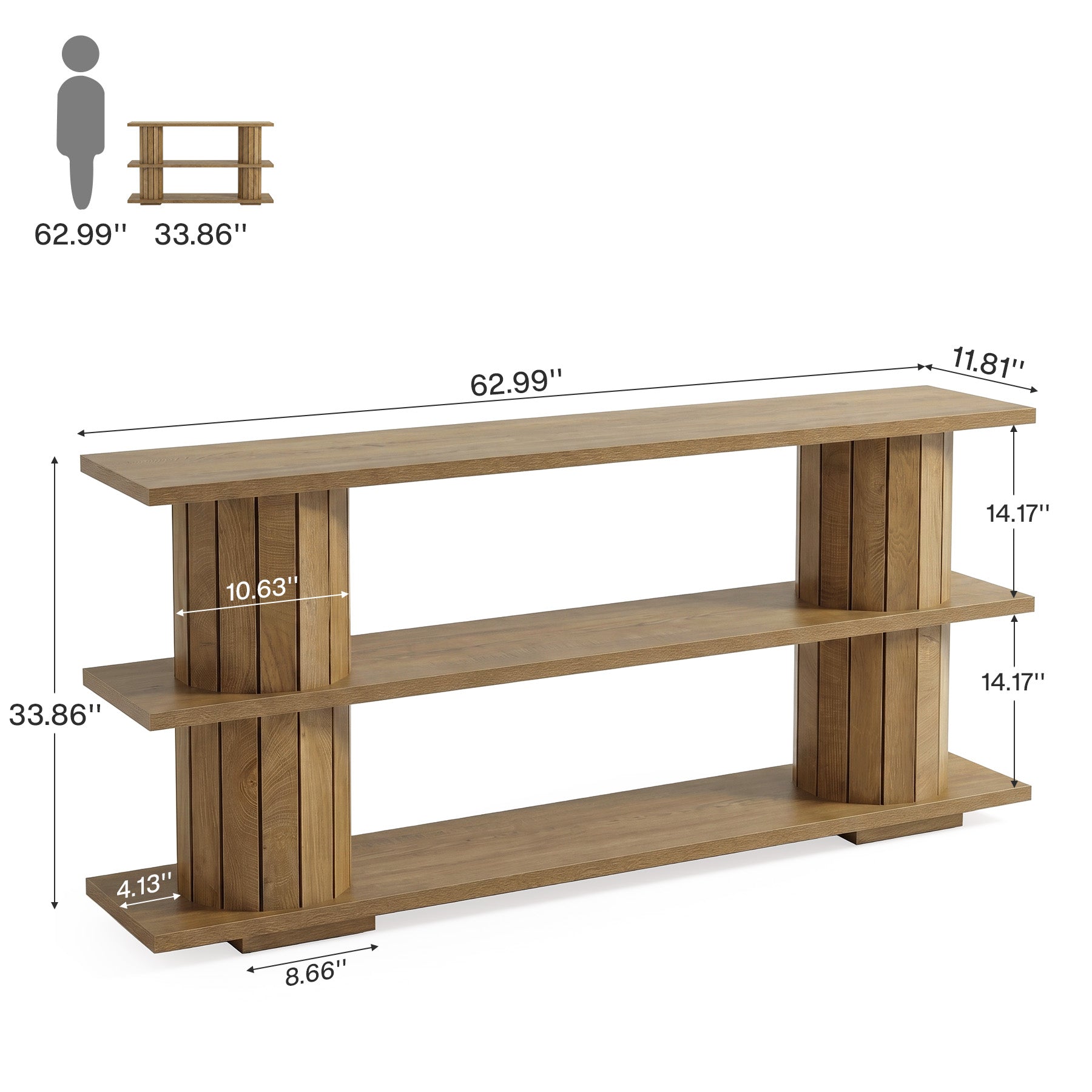 63" Console Table with Storage Shelves, Long Narrow Entryway Sofa Table with 3-Tier Shelving