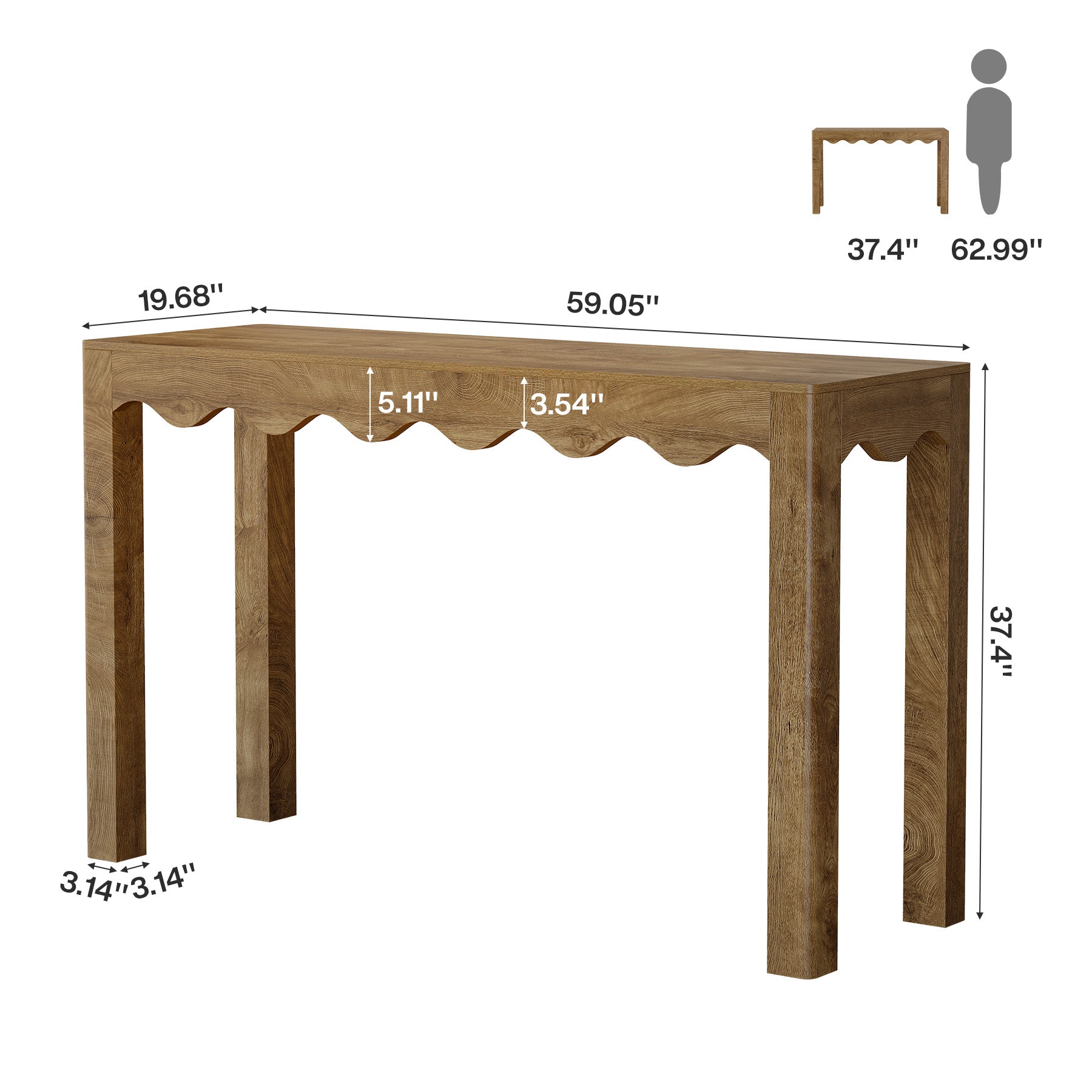 59" Bar Table for 4-6, Counter Height Pub Table with Wavy Curved Apron