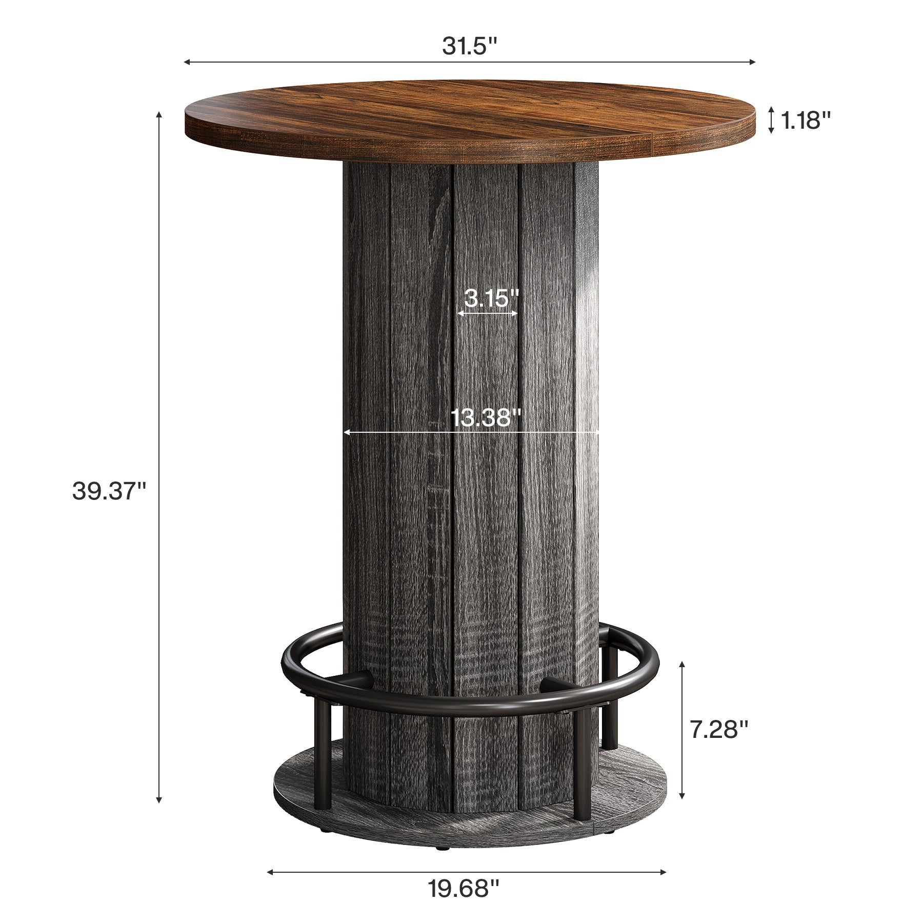 31" Bar Table, Round Bistro Pub Table with Footrest for Dining Coffee Cocktail(Only Table)
