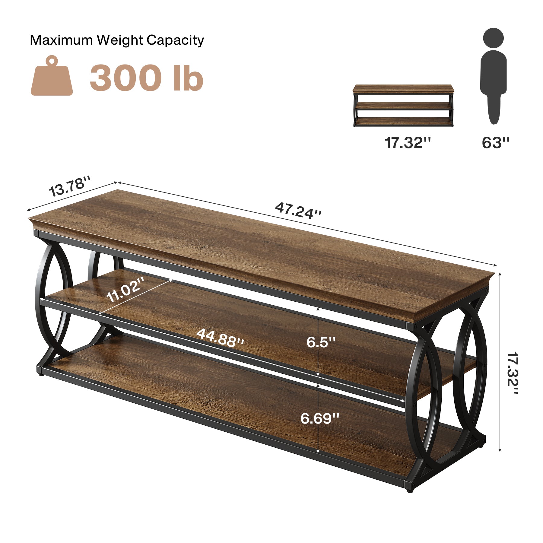 Shoe Storage Bench with 3-Tier Rack, Industrial Wooden Shoe Organizer for Hallway Living Room Closet