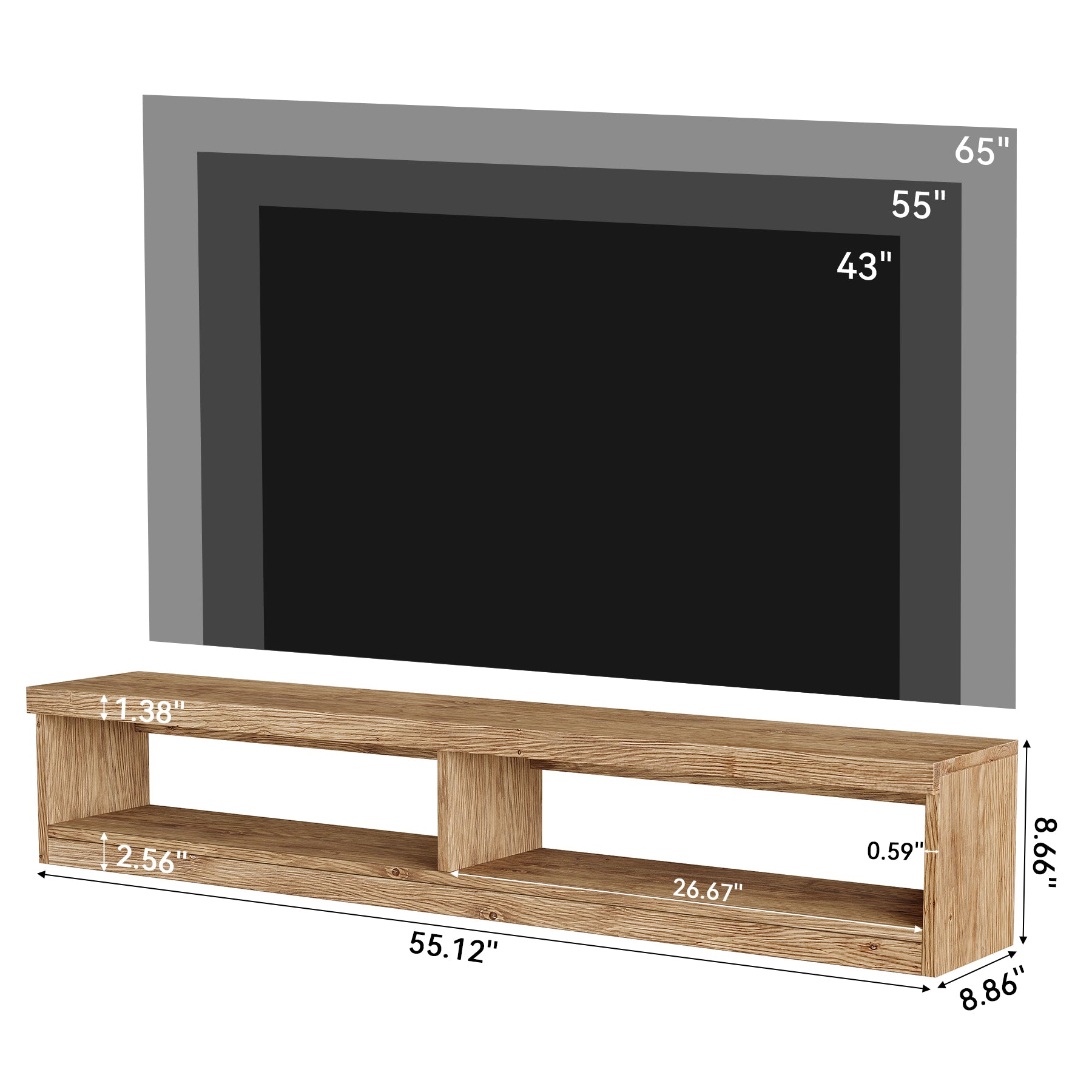 Tribesigns 55-Inch Floating TV Stand, Wall Mounted Solid Wood Media Console for Living Room and Bedroom