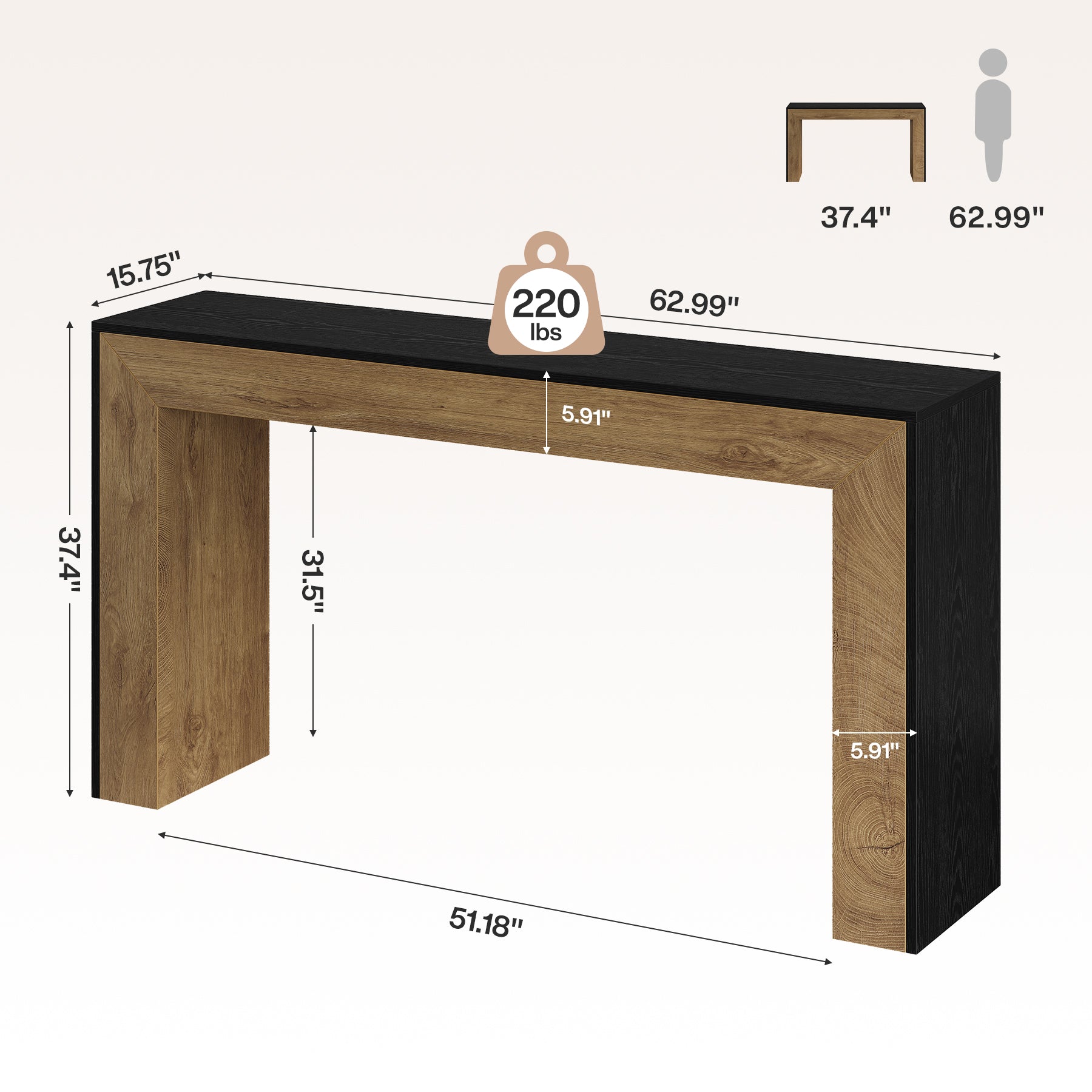 63" Counter Height Bar Table, Modern Industrial High Top Dining Table with Sturdy Base for Kitchen or Home Bar