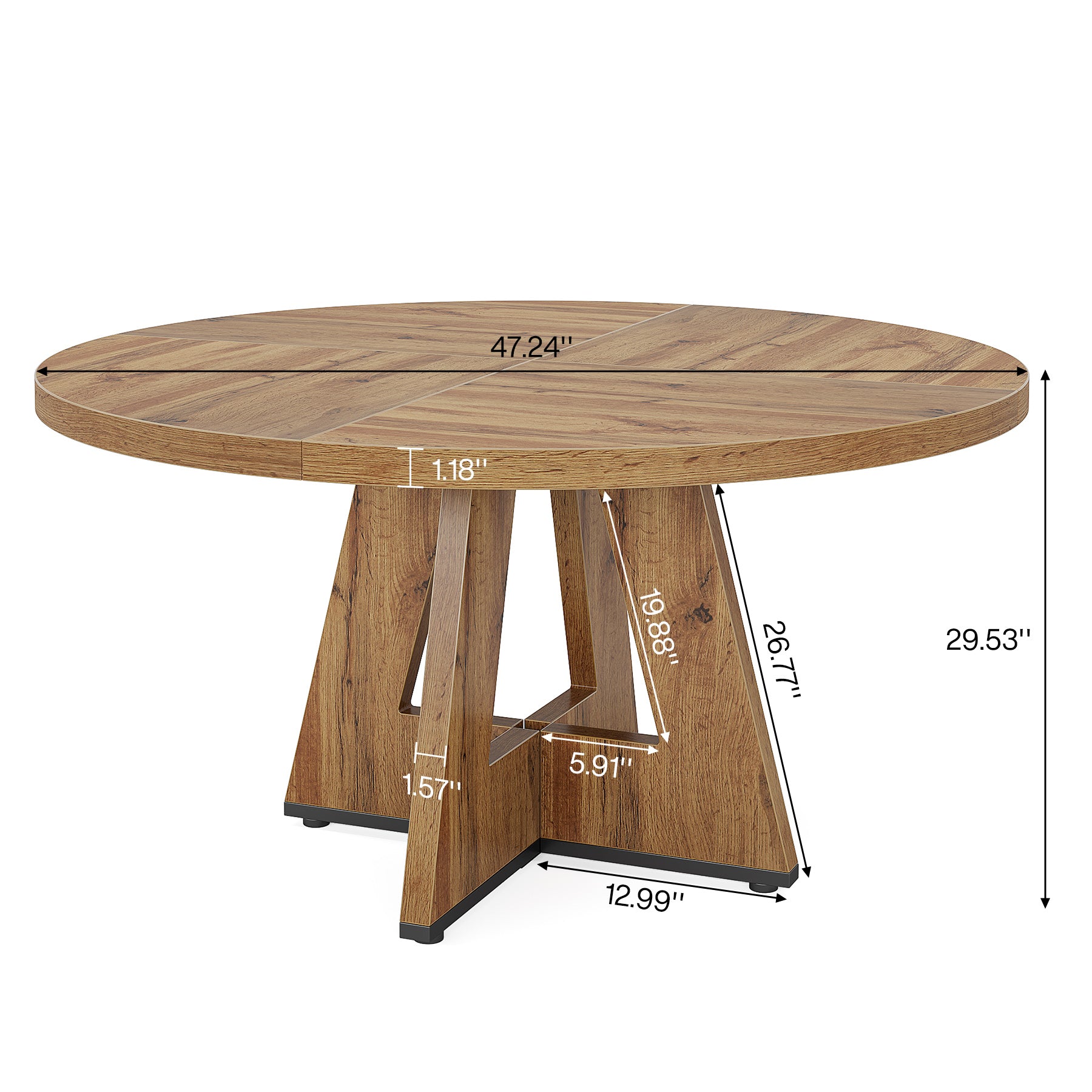 47" Round Farmhouse Dining Table for 4 People, Rustic Dining Room Table