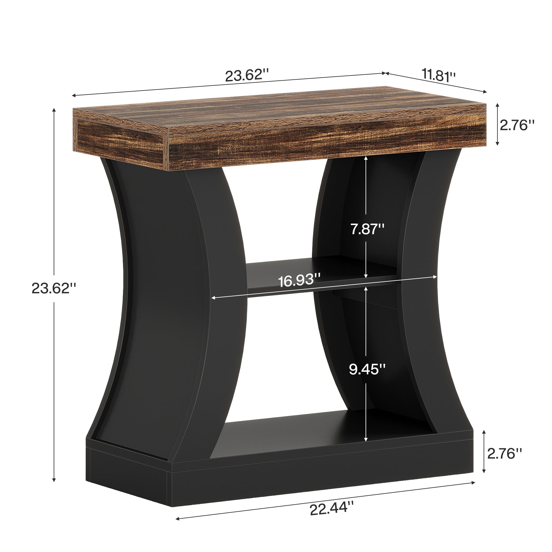 3-Tier End Table with Storage, 23.62" Modern Narrow Side Table for Living Room & Bedroom