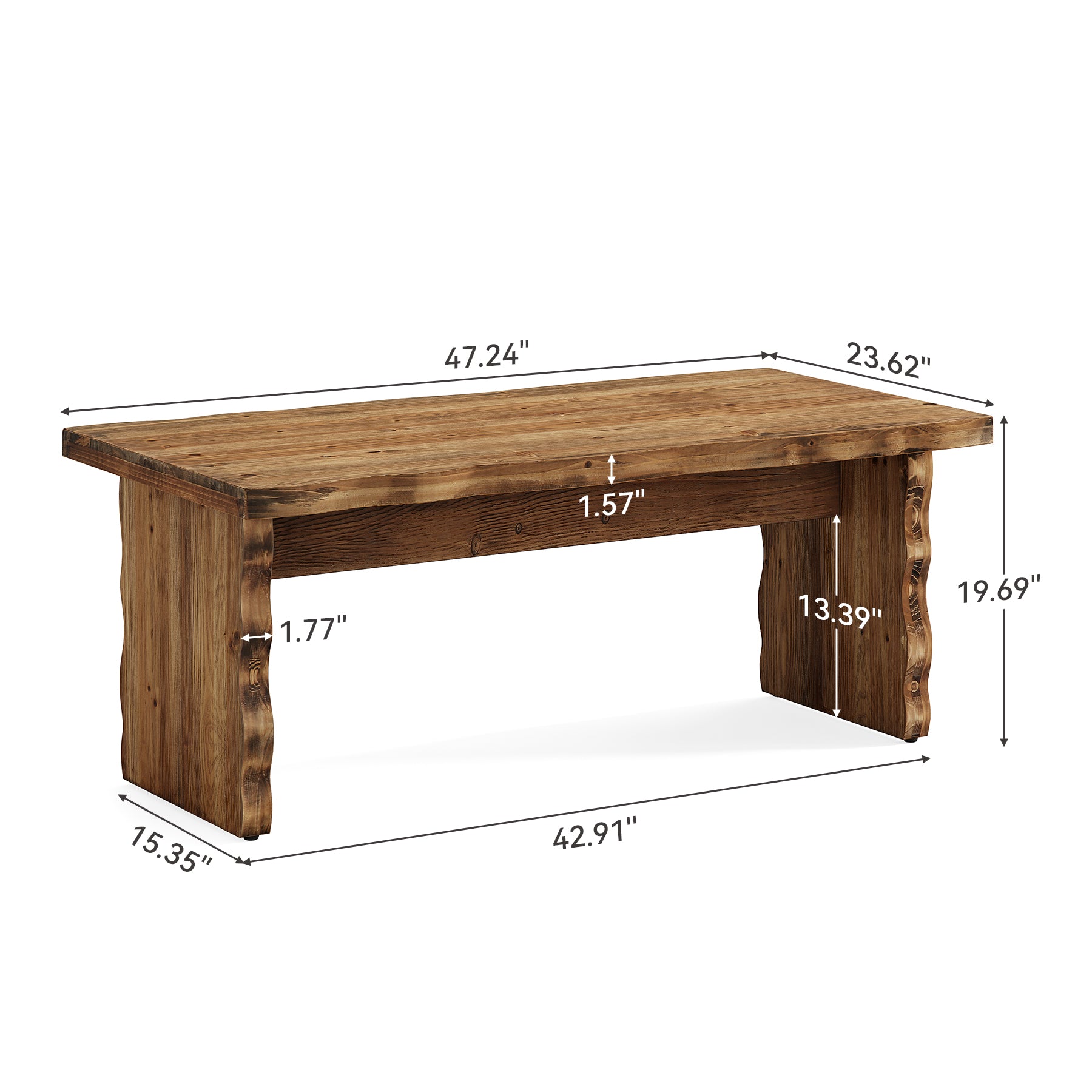 47.24" Solid Wood Coffee Table, Rectangular Center Table For Living Room