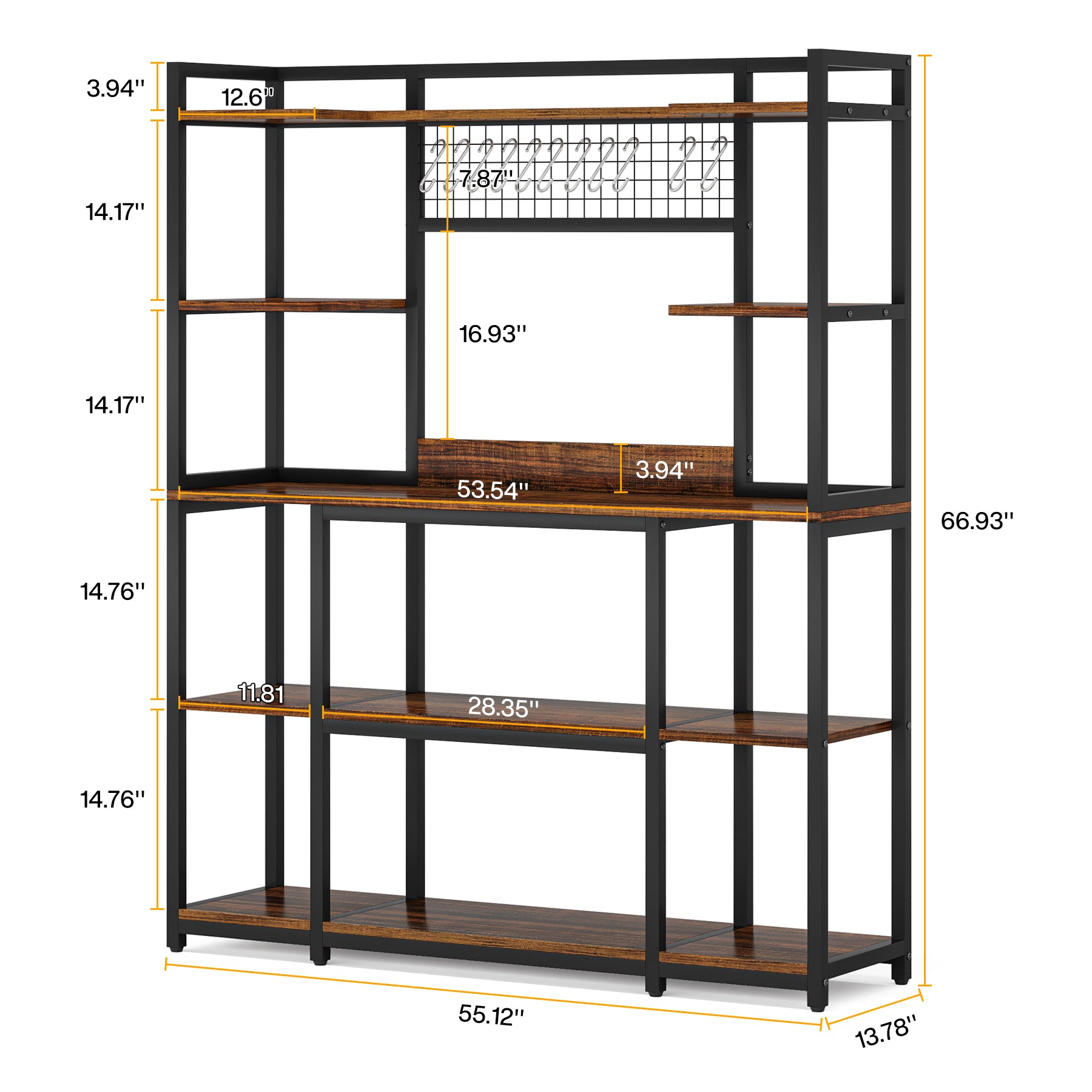 5-Tier Baker's Rack for Kitchen With 11 Hooks & Hutch-Tribesigns