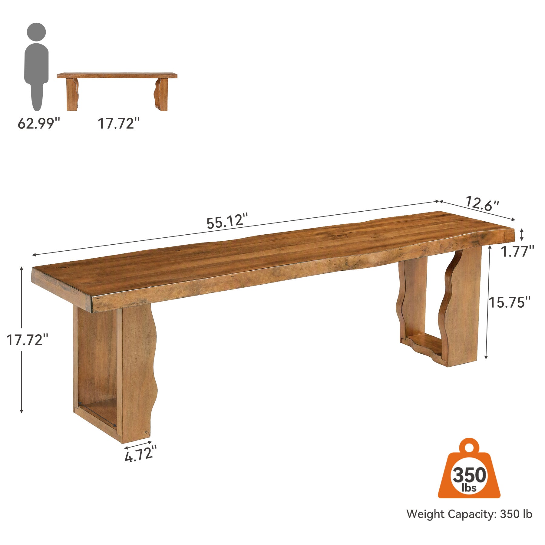 55-Inch Solid Wood Entryway Bench, 350 LB Shoe Bench with Thick Seat for Hallway