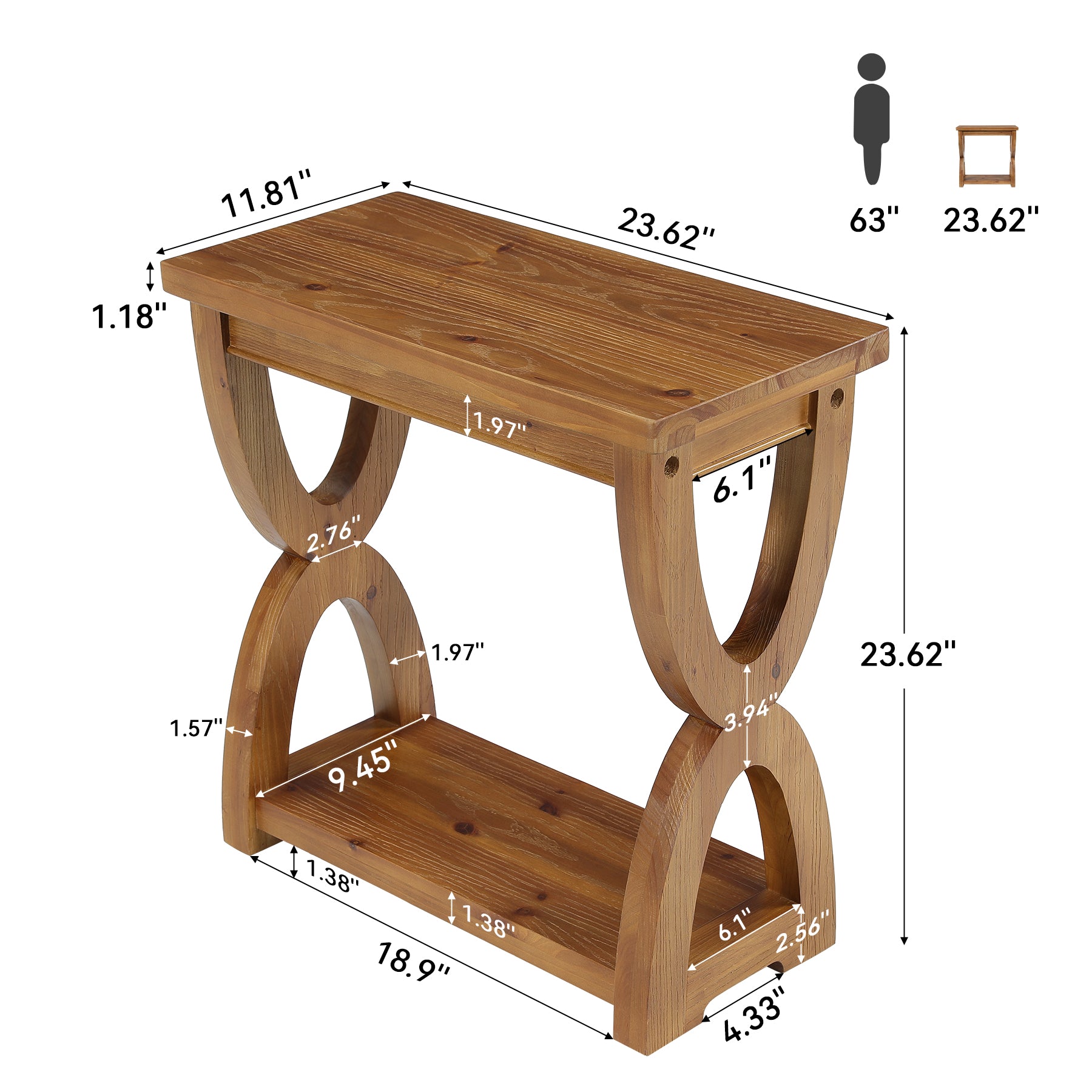 Solid Wood Side Table, 2-Tier Small End Table Bedside Table for Living Room