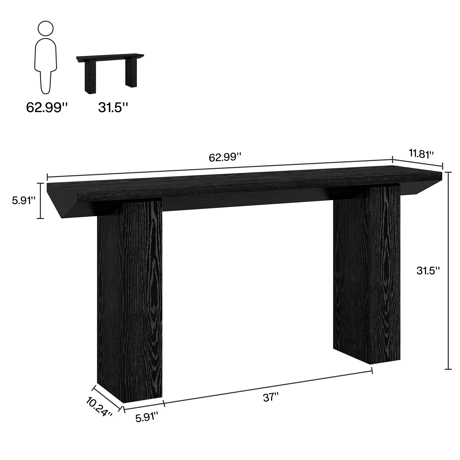 63" Console Table, Wooden Sofa Table Long Entryway Table