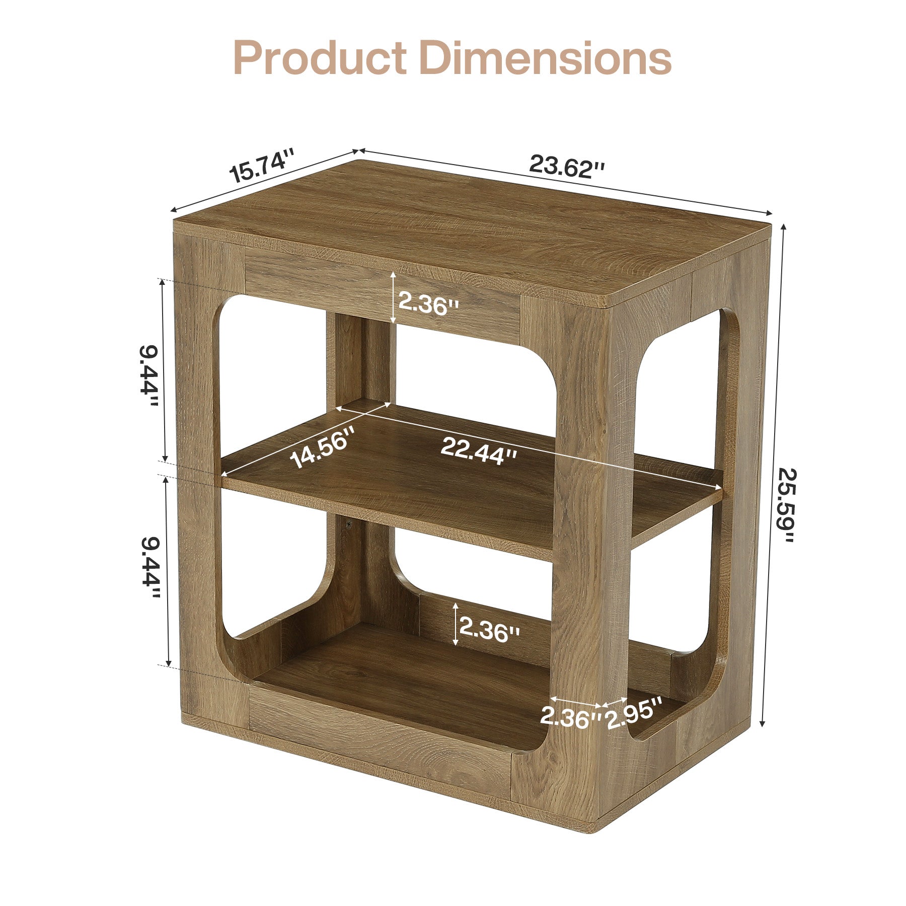 3-Tier End Table with Storage Shelves, Rustic Brown Side Table for Living Room and Bedroom