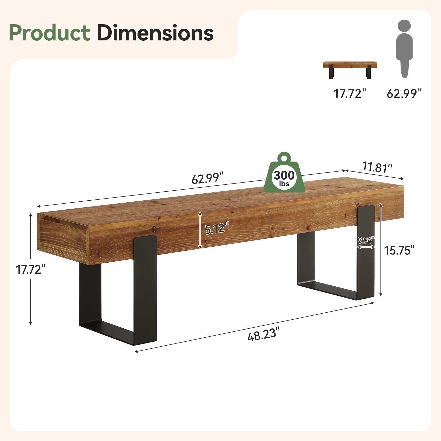 63" Industrial Entryway Bench, Farmhouse Wood Shoe Bench End of Bed Stool with Metal Legs