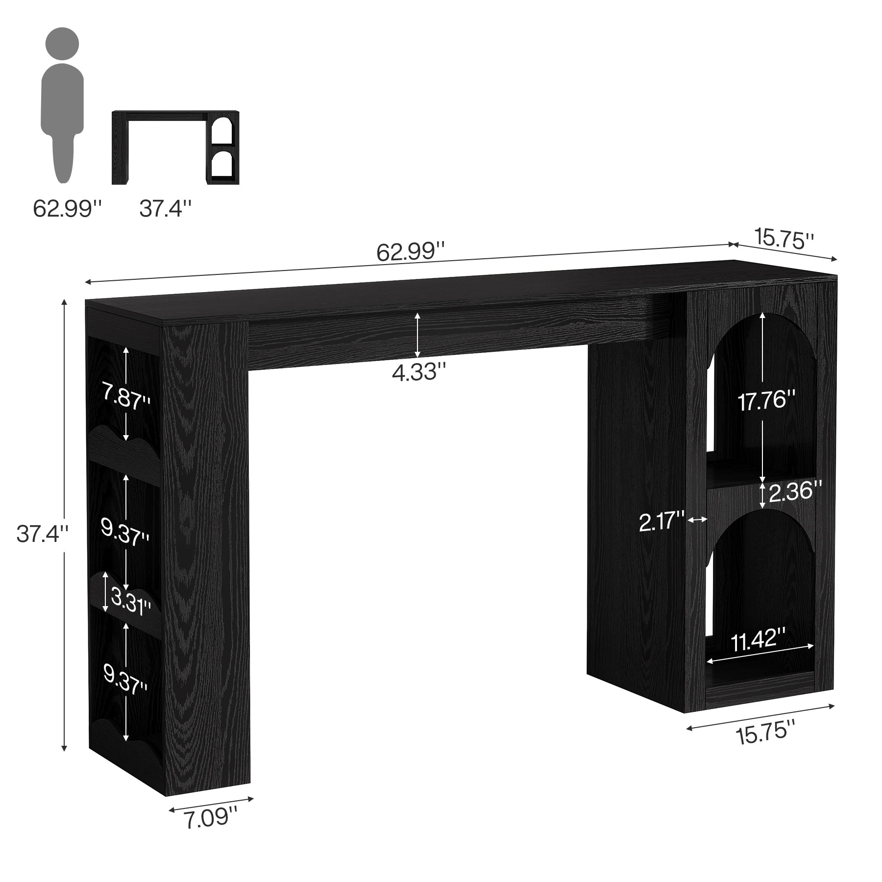 63" Bar Table, Modern Counter-Height Dining Table with Dual-Side Storage for Kitchen