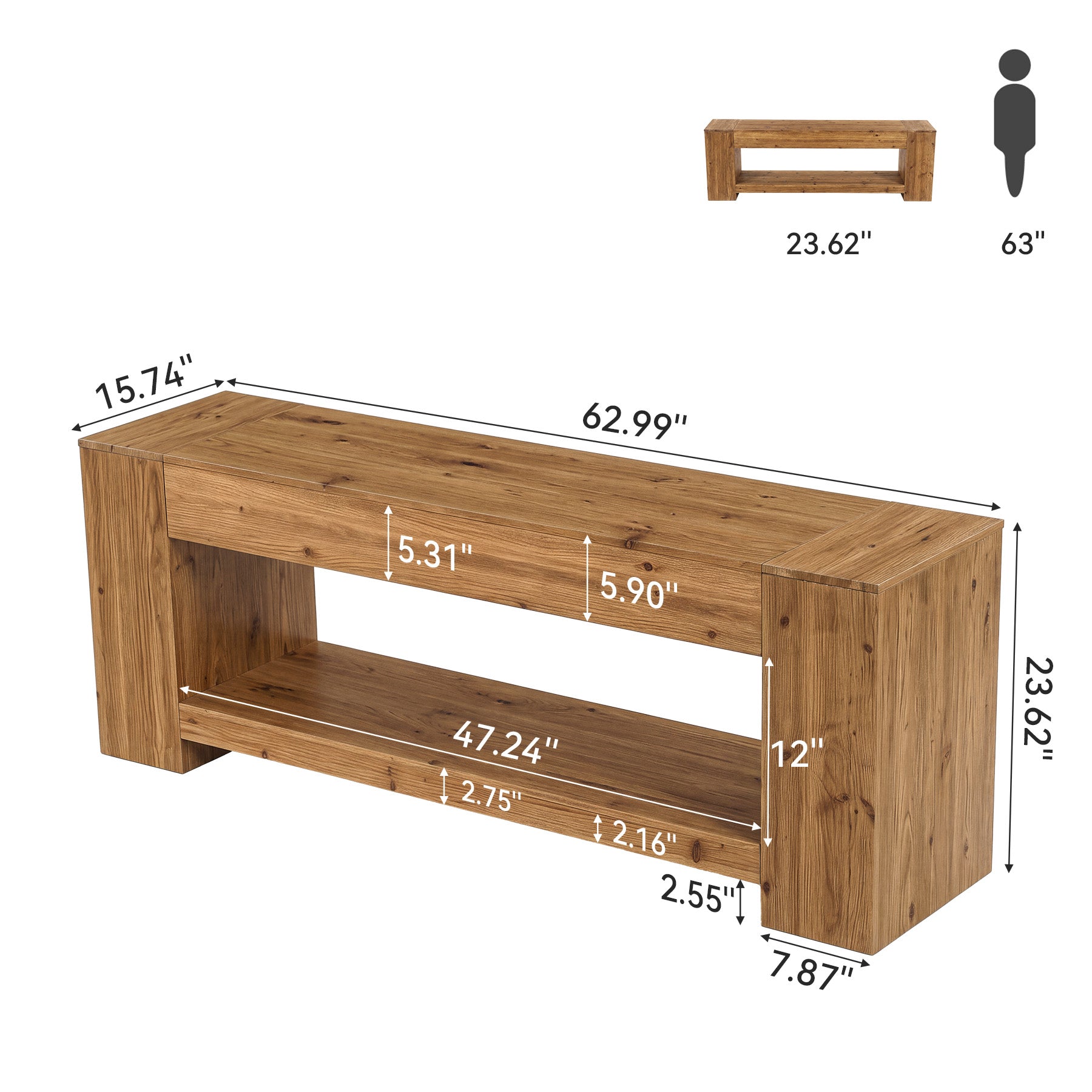 Tribesigns 62.99" Console Table, Solid Wood Entryway Table with Shelf for Hallway