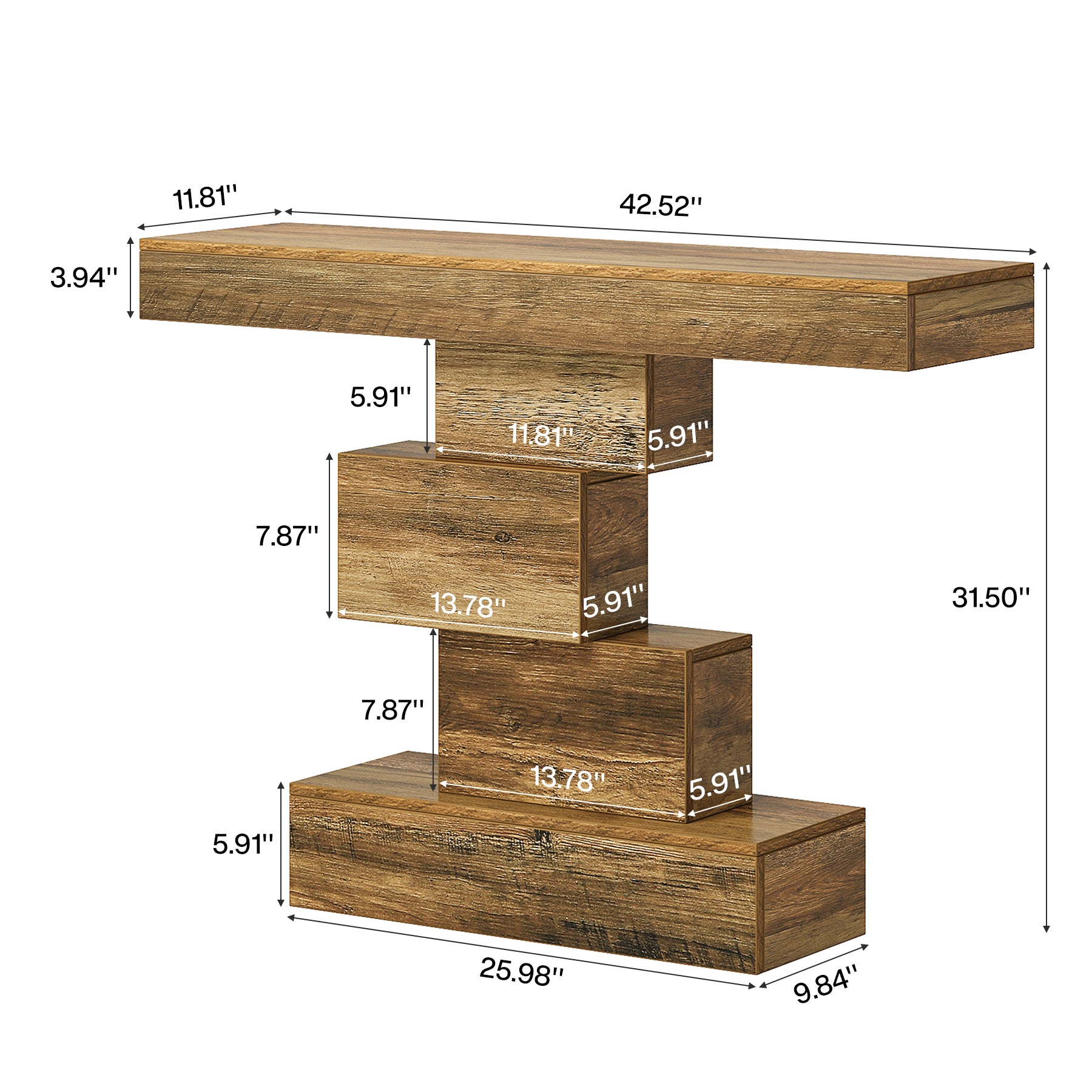 42.5" Rustic Brown Farmhouse Console, Industrial Geometric Sofa Table for Hallway Entrance