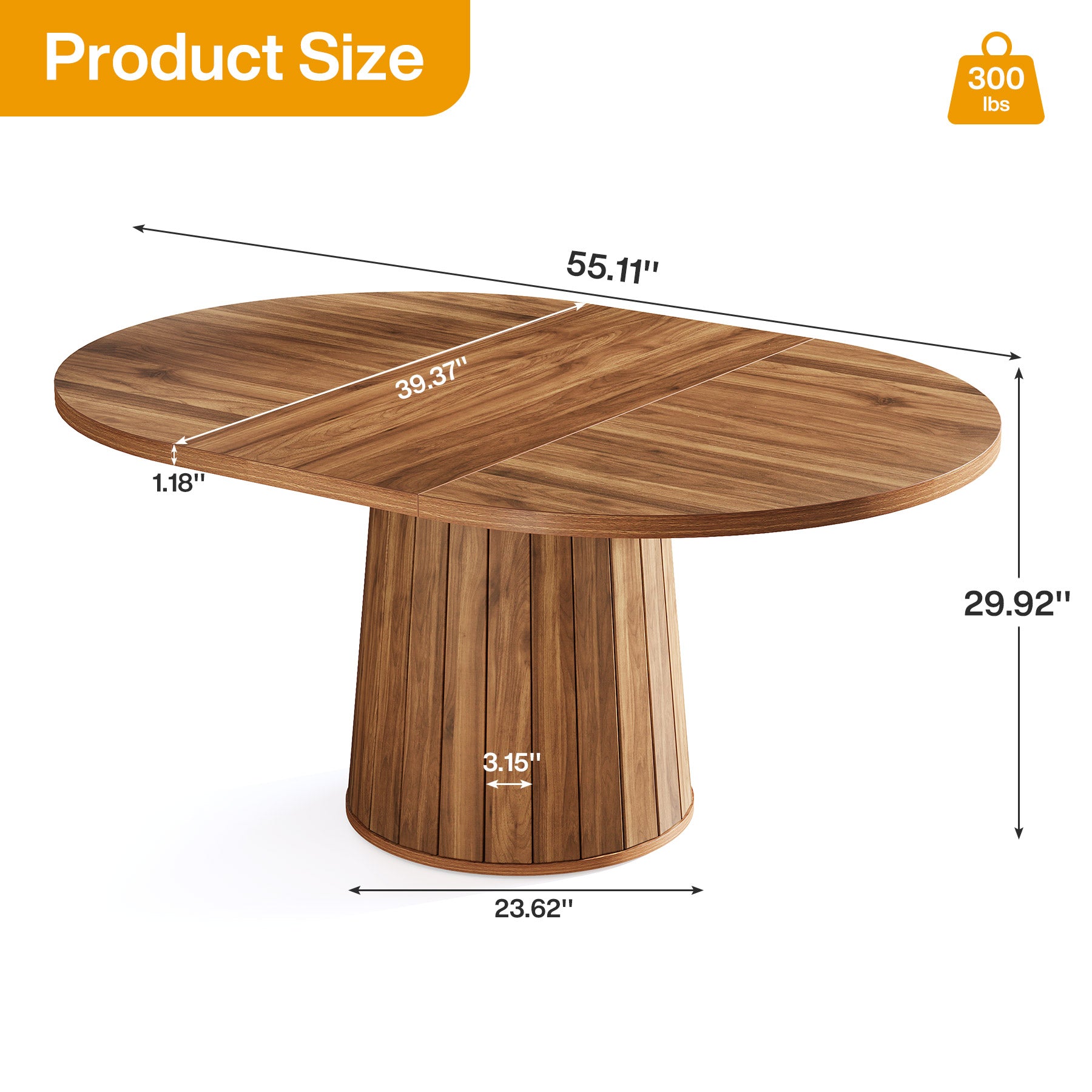 55" Dining Table, Wood Oval Kitchen Dinner Table