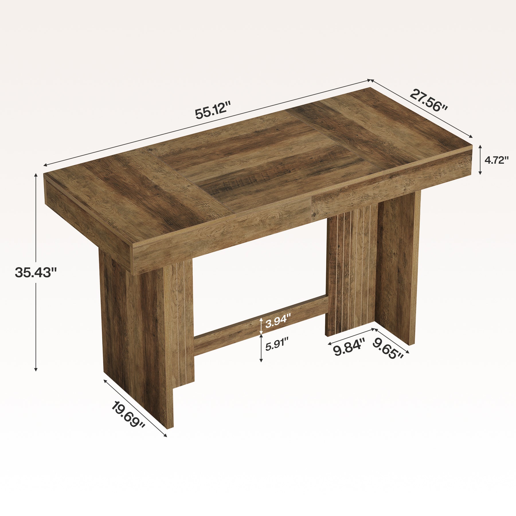 55" Kitchen Island, Farmhouse Stationary Table with Large Worktop