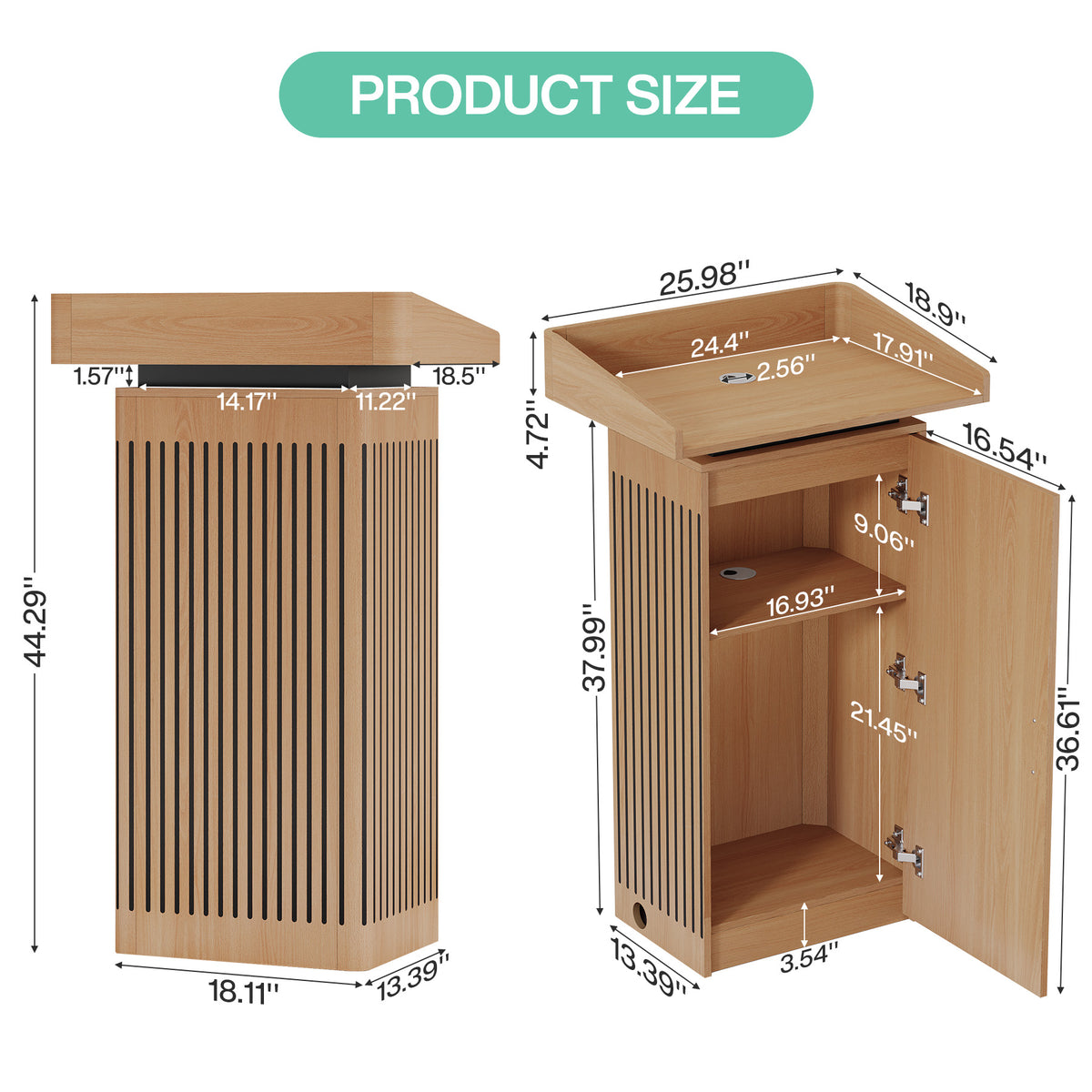 Small Reception Desk, Modern Front Counter Table with 2-Tier Shelf & Cable Hole for Office Salon