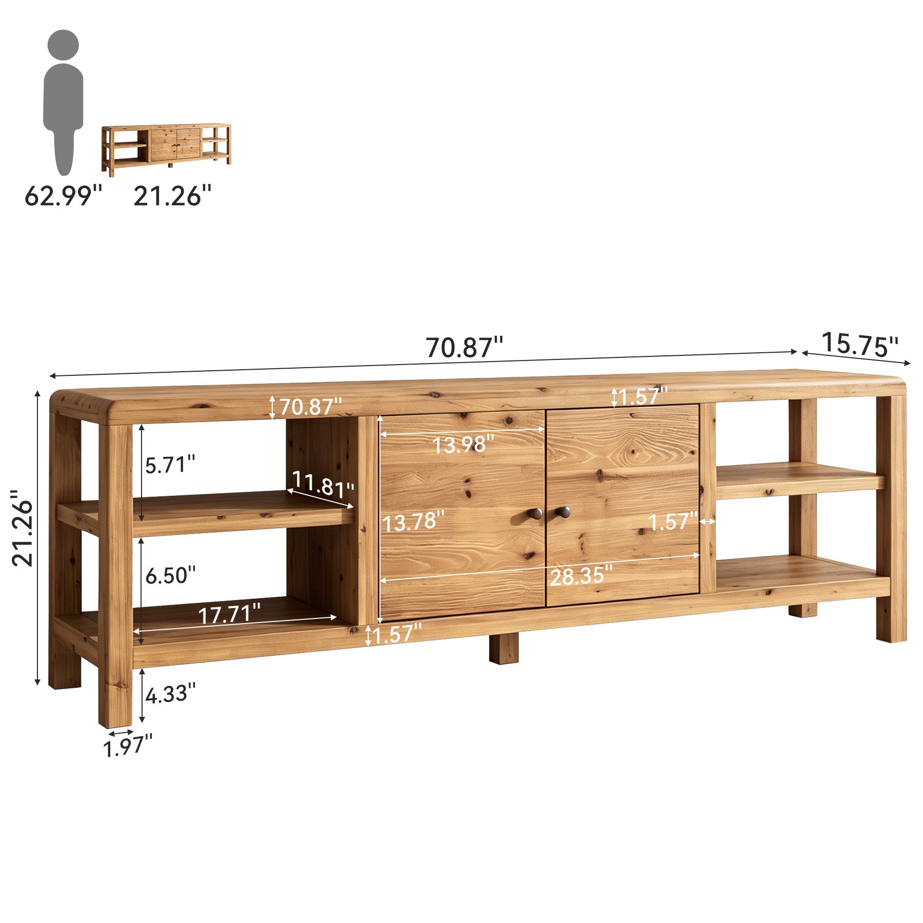 70.9-Inch Solid Wood TV Stand with Door and Storage Shelves, Farmhouse Entertainment Center for TVs up to 80 Inches