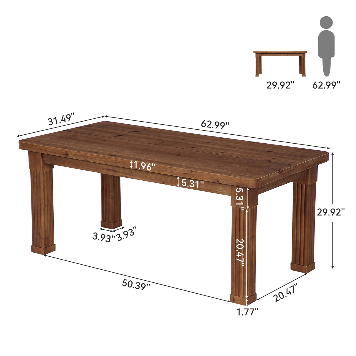63" Farmhouse Solid Wood Executive Desk with Fluted Legs, Farmhouse Home Office Desk