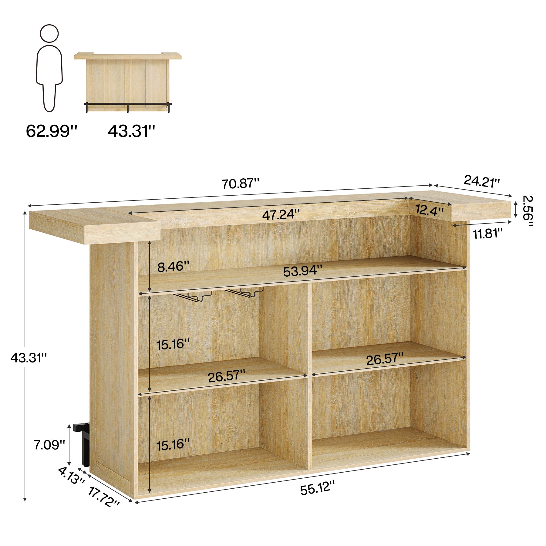 70.9" Bar Table, Modern Liquor Cabinet with 4-Tier Storage Shelves