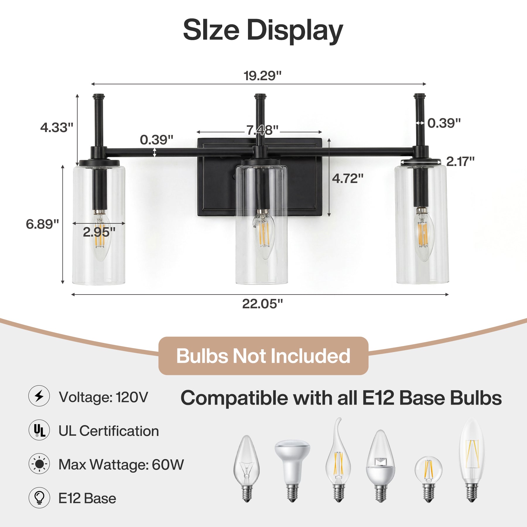 3-Light Vanity Light Fixture, Modern Bathroom Wall Sconce with Clear Glass Shades