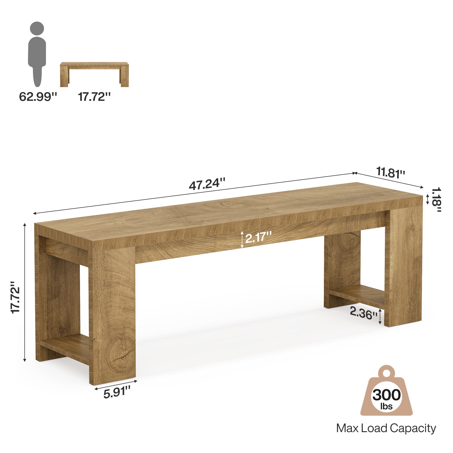 47.2” Entryway Bench, Farmhouse Shoe Bench for Hallway