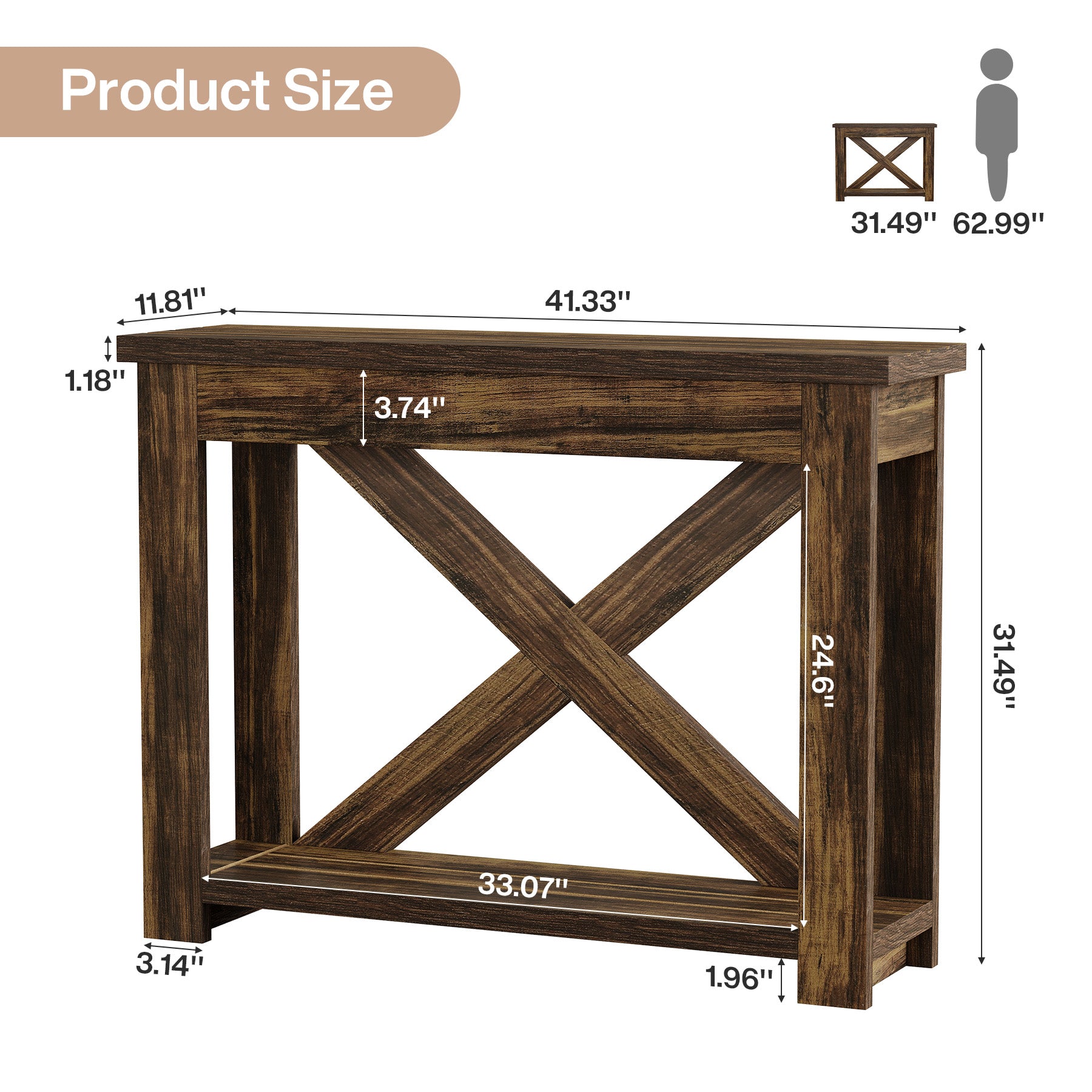 41.3" Farmhouse Console Table, 2-Tier Narrow Sofa Table for Entryway, Living Room