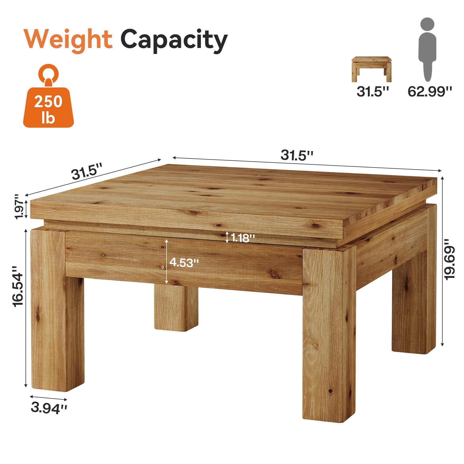 Tribesigns 31.5" Square Coffee Table with Solid Wood Build, Farmhouse Table for Living Room and Small Spaces