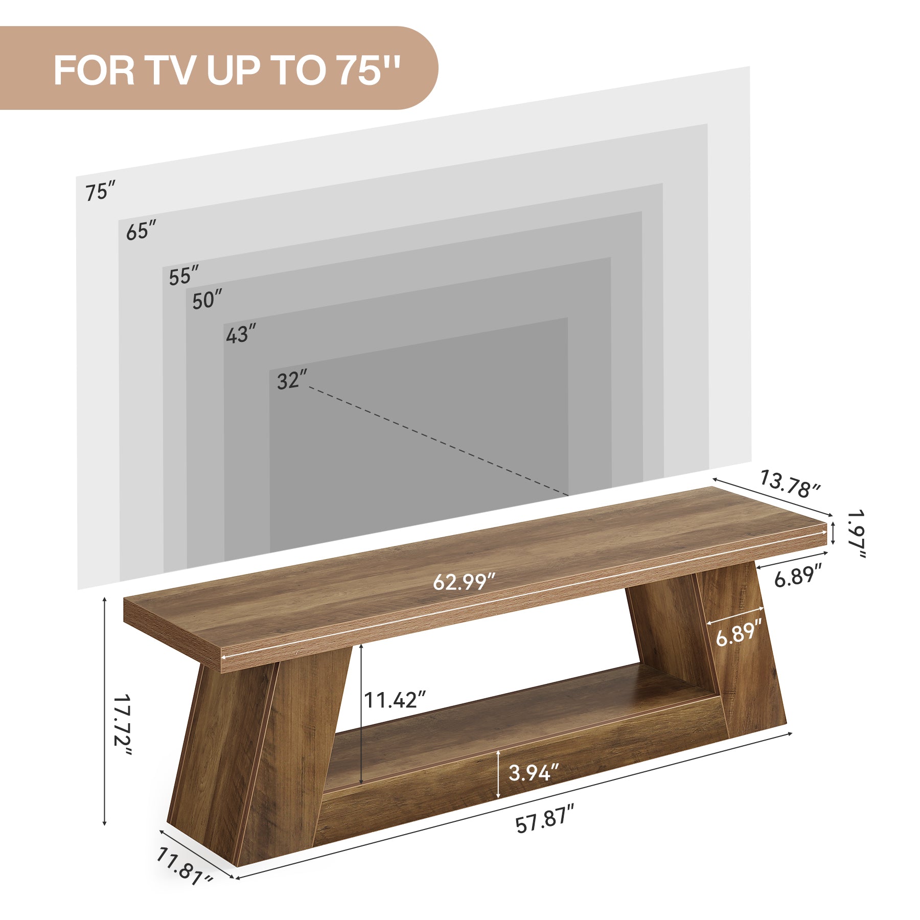 63" TV Stand for  UP to 75" TVs, Media TV Console with Storage Shelves