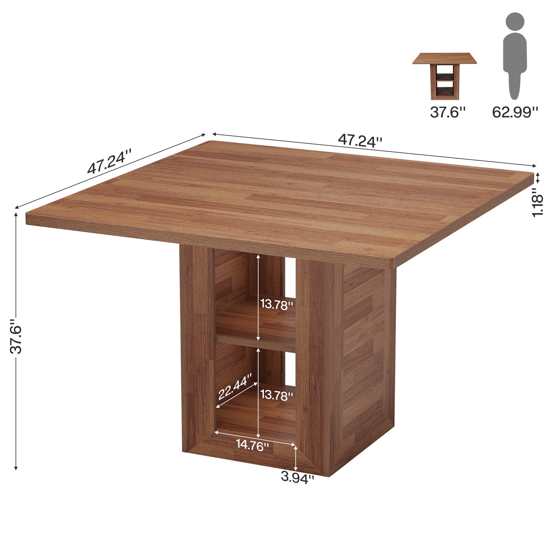47" Square Counter Height Dining Table with Open Storage, High Top Kitchen Table