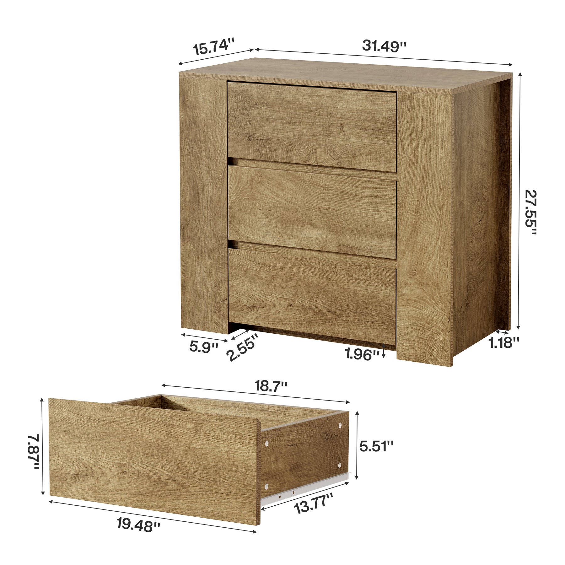 Oversized Nightstand with 3 Drawers, 31.5" Wide Bedside Table with Storage