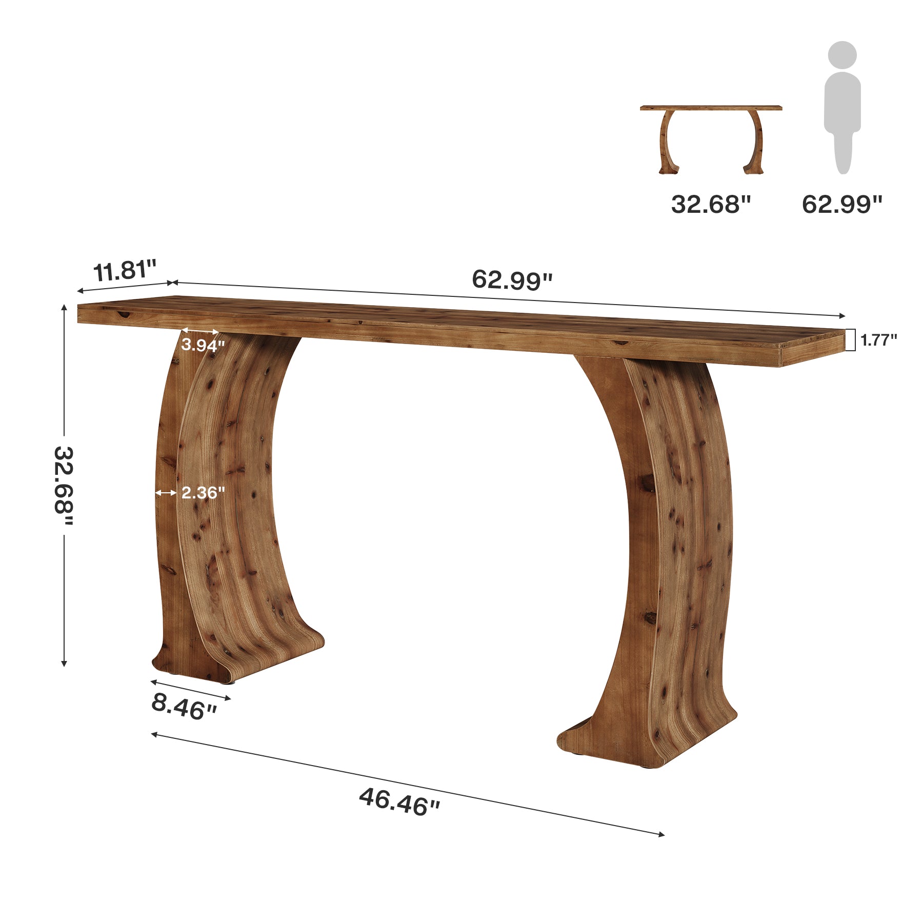 63" Farmhouse Console Table, Rustic Entryway Table with Curved Legs