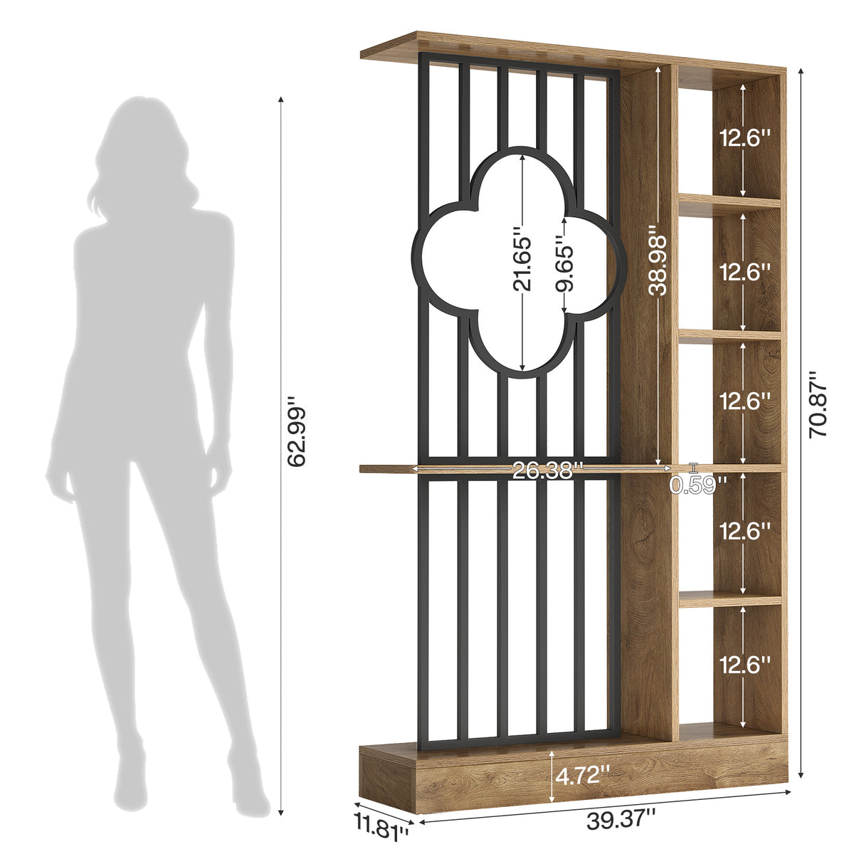 71" Room Divider with Shelves, Freestanding Storage Partition, Wall Divider for Room Separation