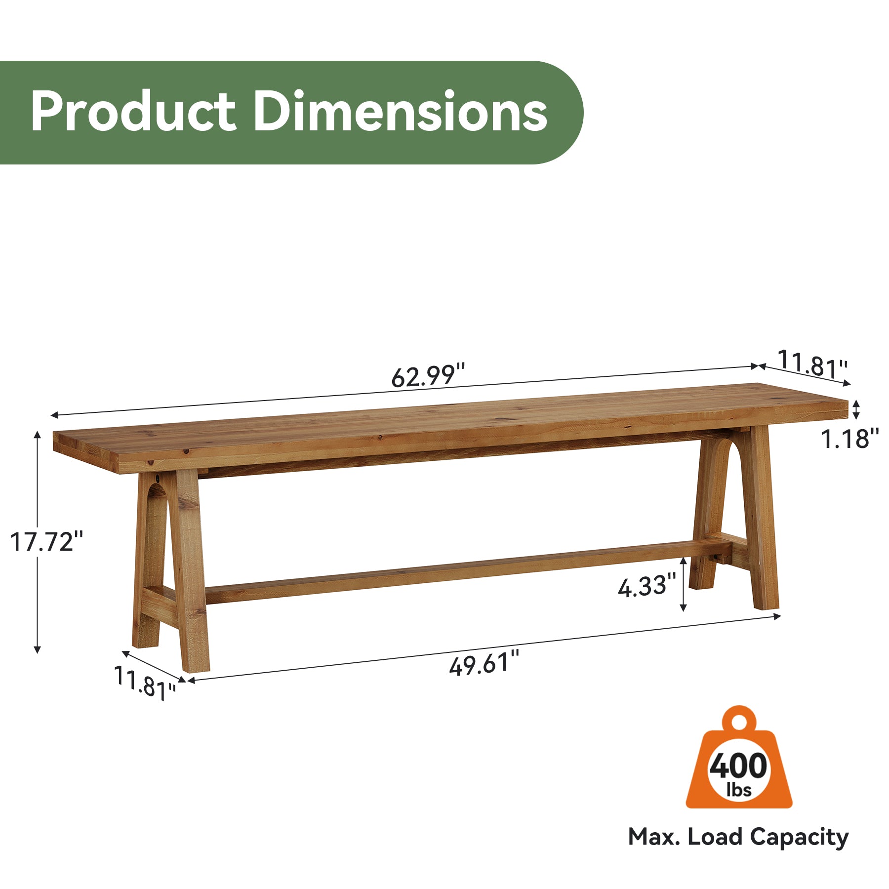Tribesigns 63-Inch Entryway Bench, Narrow Hallway Seat for Mudroom