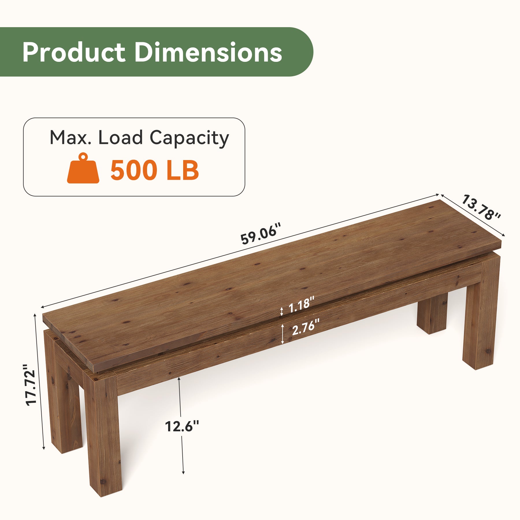 59" Solid Wood Entryway Bench, Farmhouse Shoe Bench Seat for Living Room