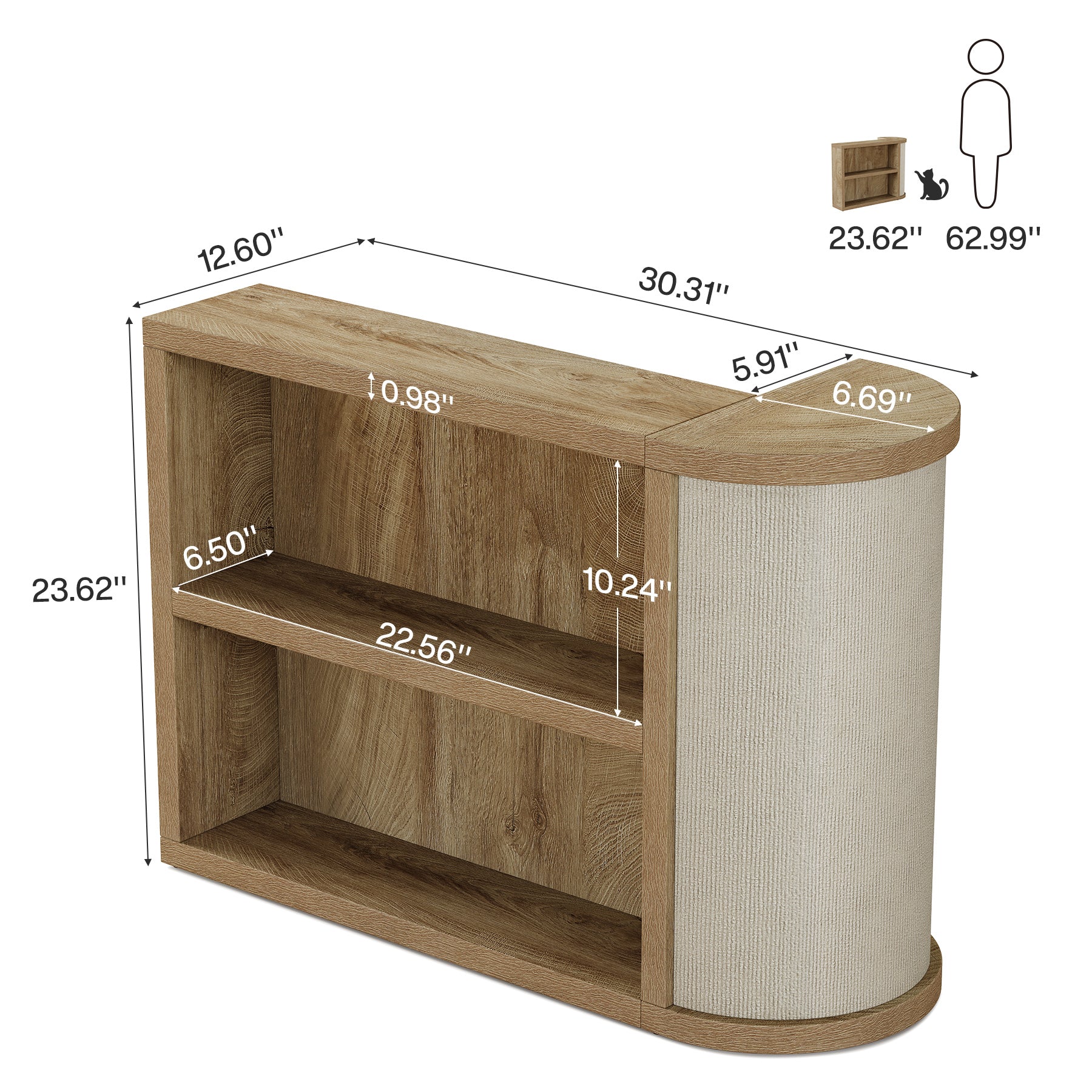 3-Tier End Table, Narrow Sofa Side Table with Reversible Cat Scratcher for Living Room